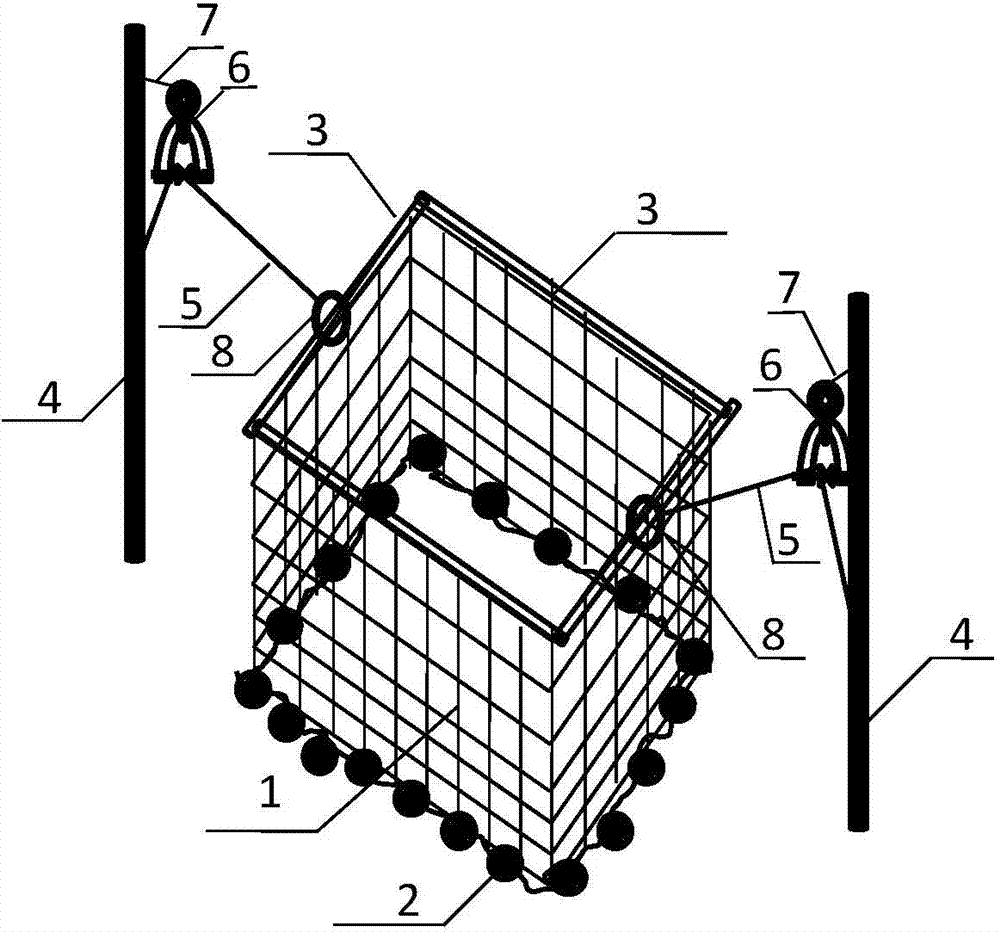 Lifting-type fixed net used for measuring intertidal fish density, and application method thereof