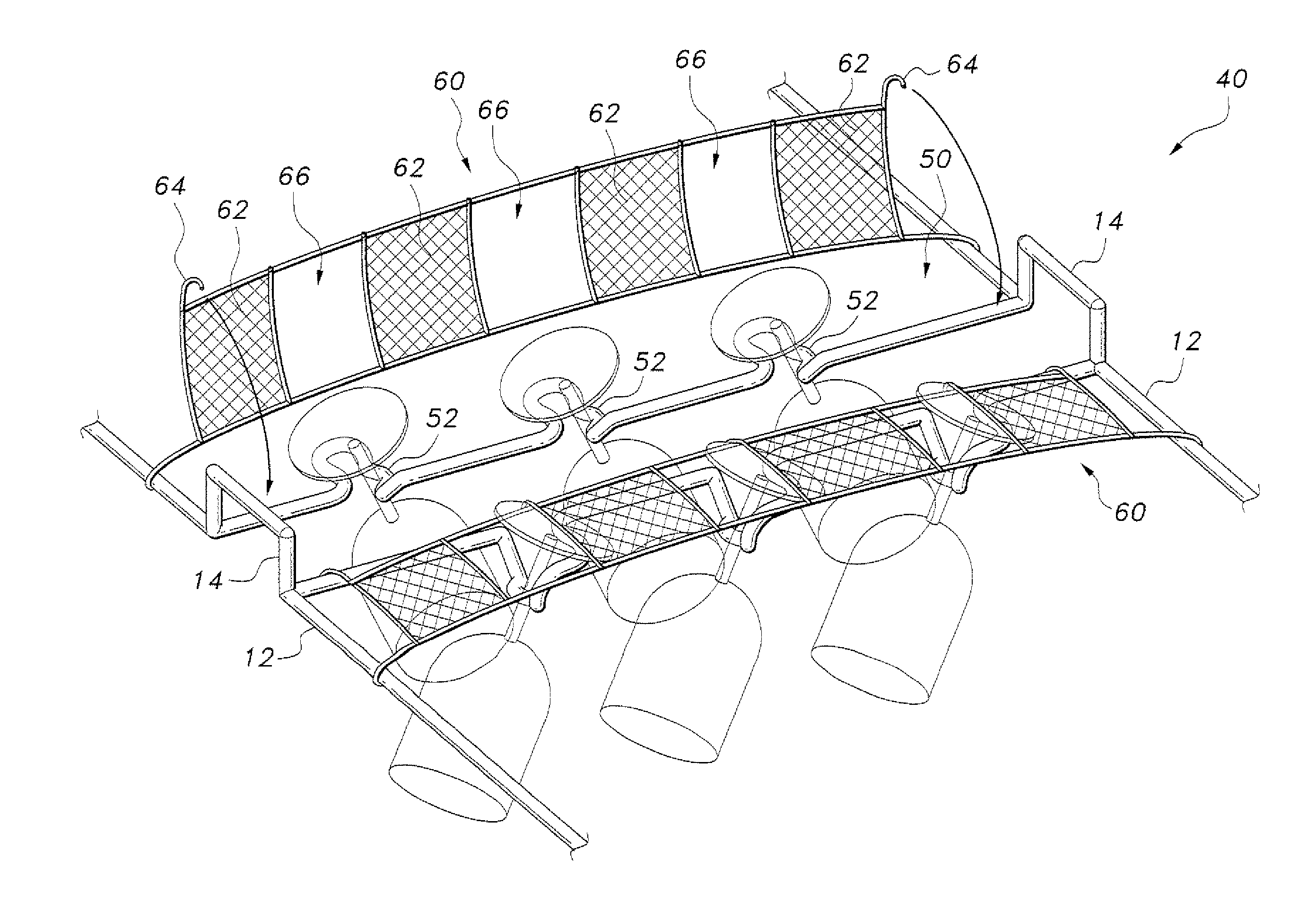 Glassware rack for dish washing machines