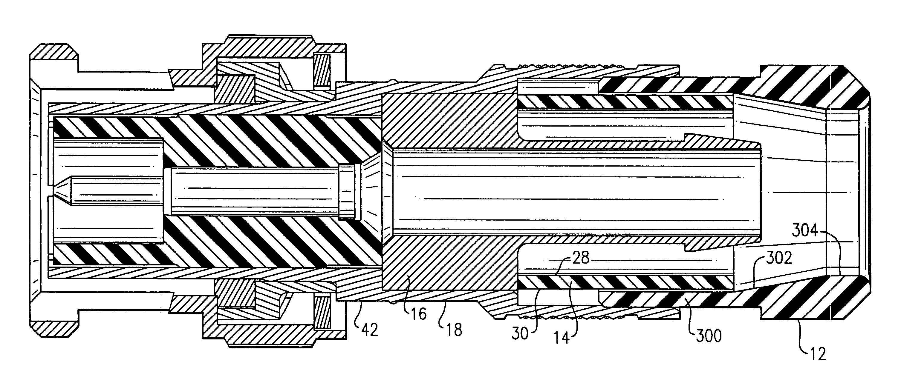 Compression connector for coaxial cable