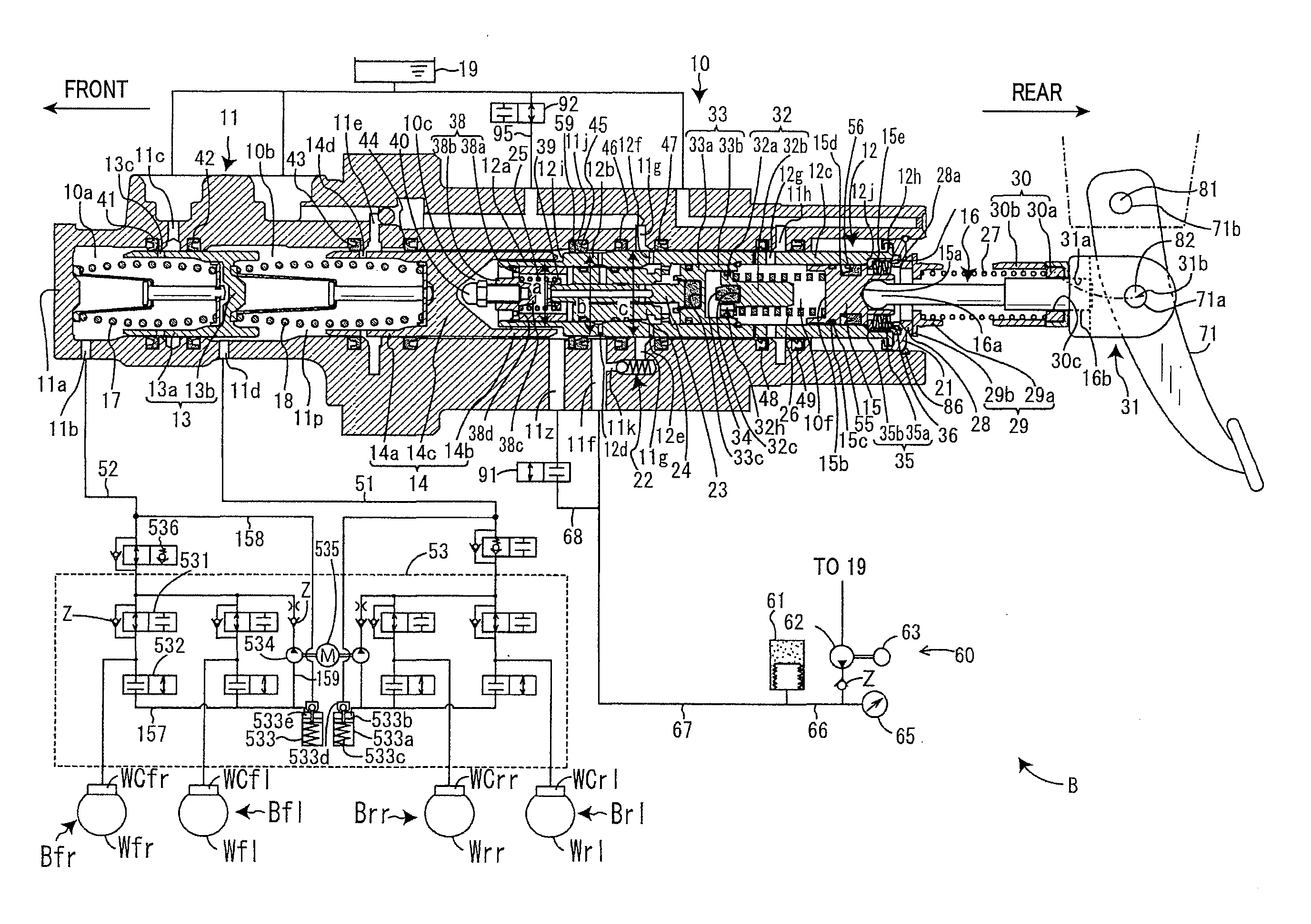 Brake system for vehicle with collision avoidance mechanism