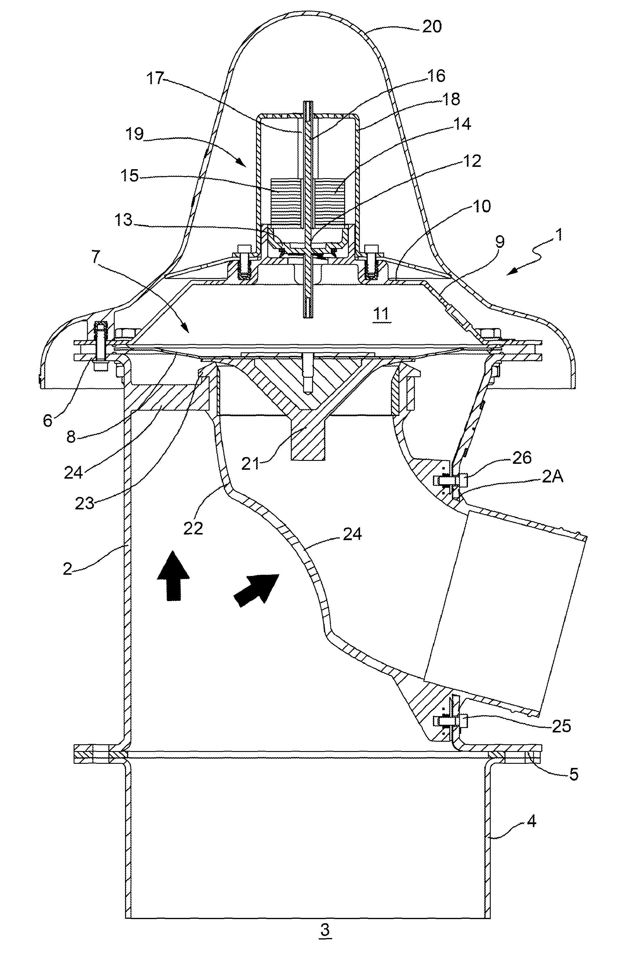 Pressure relief valve for containers suited for the pneumatic loading of loose solid products, in particular silos