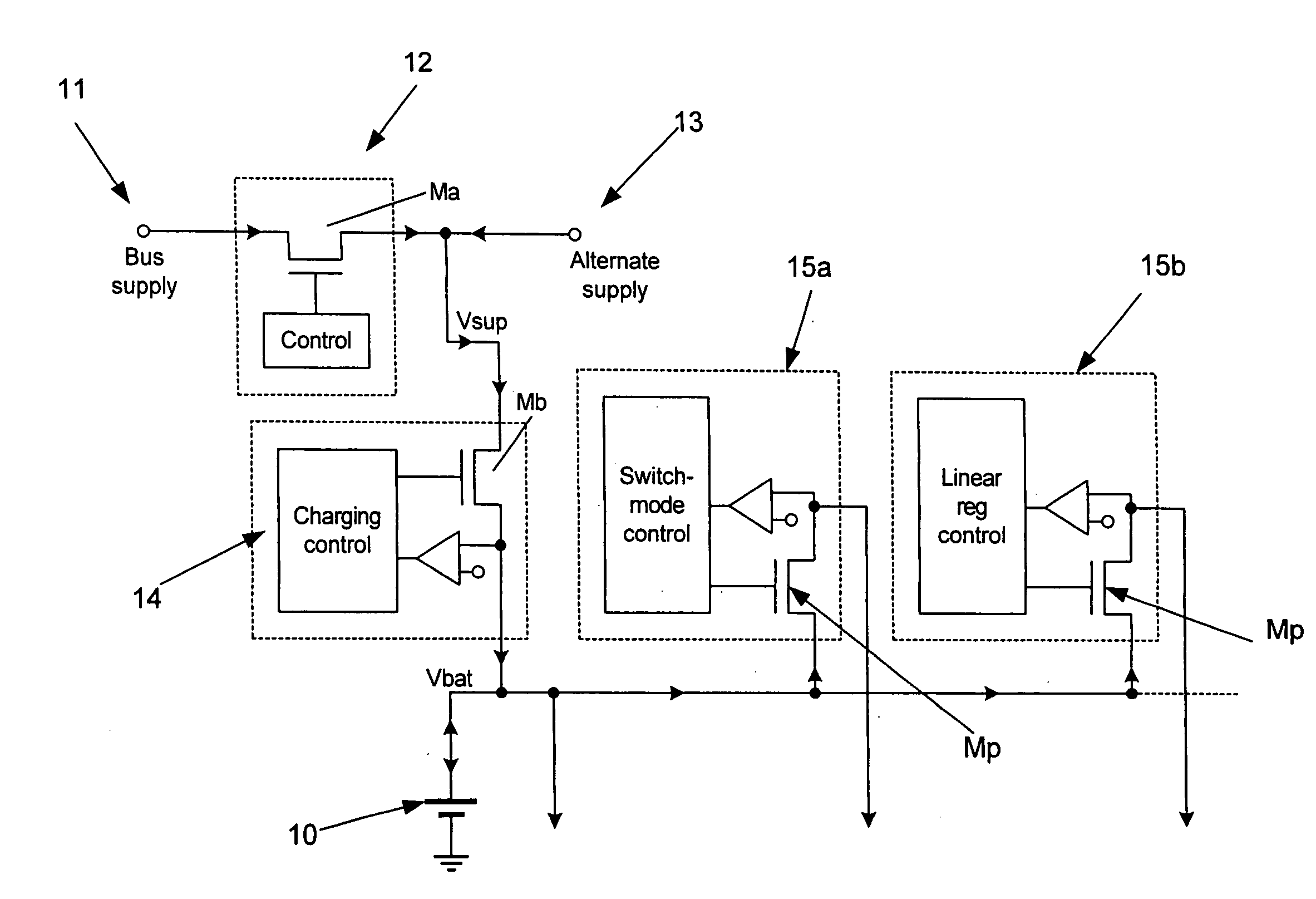 Dual power bus for battery powered device