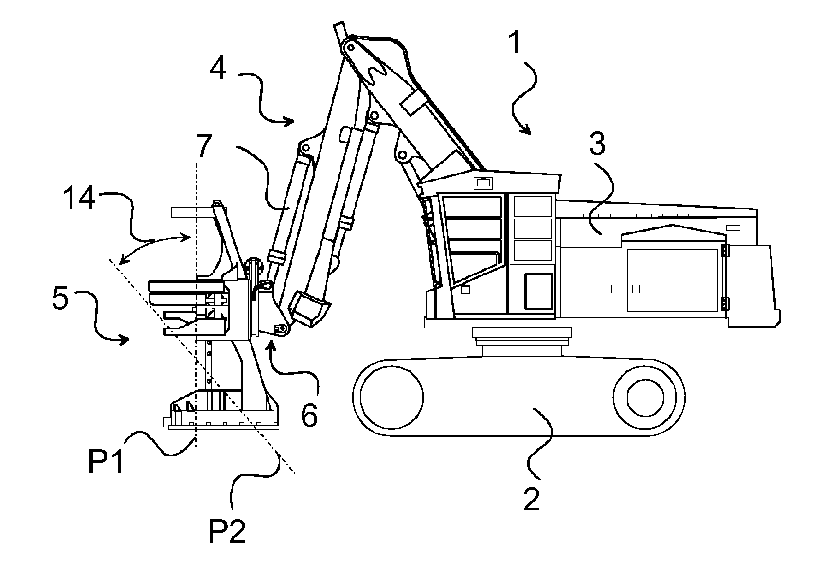 Control of a boom construction and a tool articulated thereto