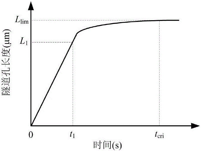 Hole-creating corrosion method for controlling length and consistency of aluminium foil tunnel hole