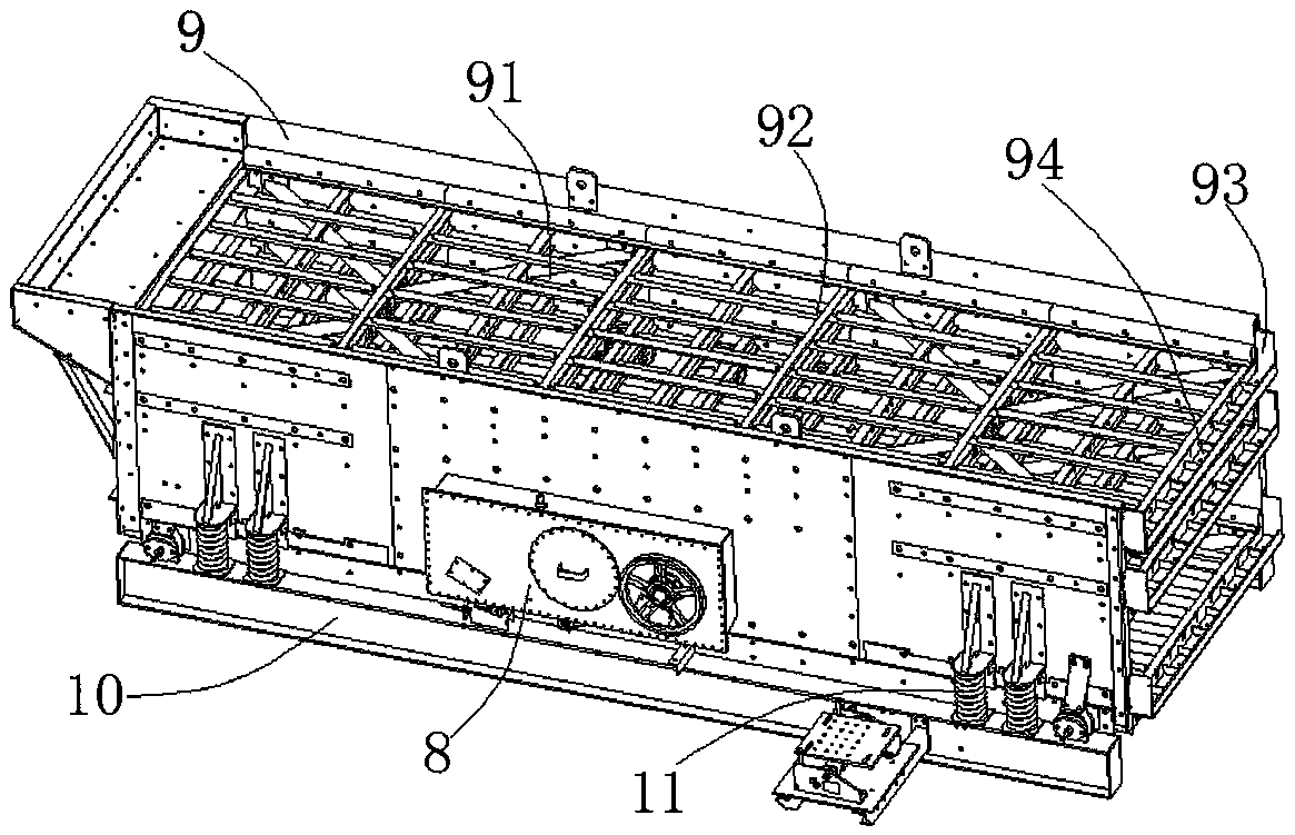 Three-shaft vibrating screen with buffering storage hopper