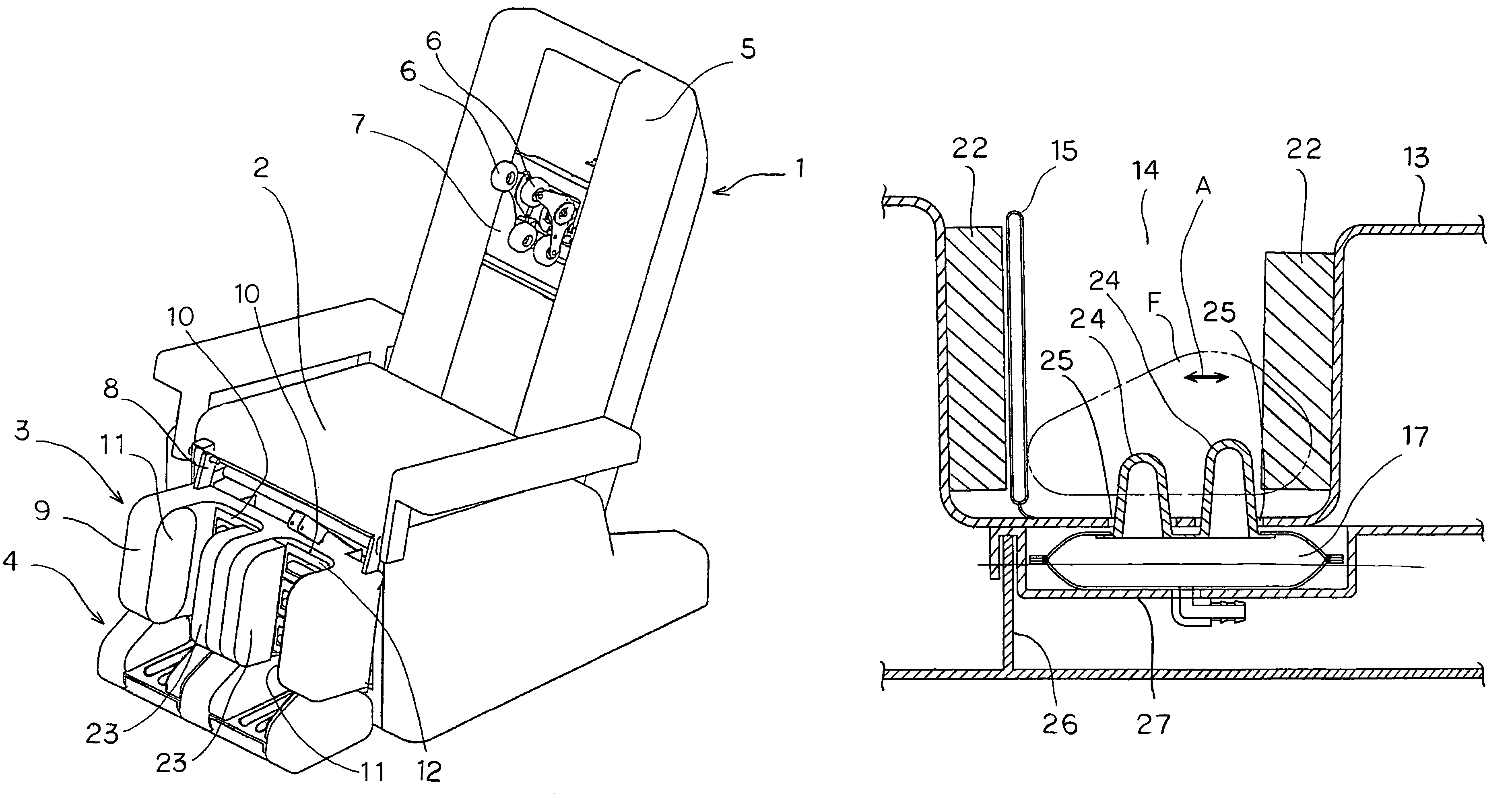 Massage machine with recess having a bottom wall and opposite side walls that are inflatable