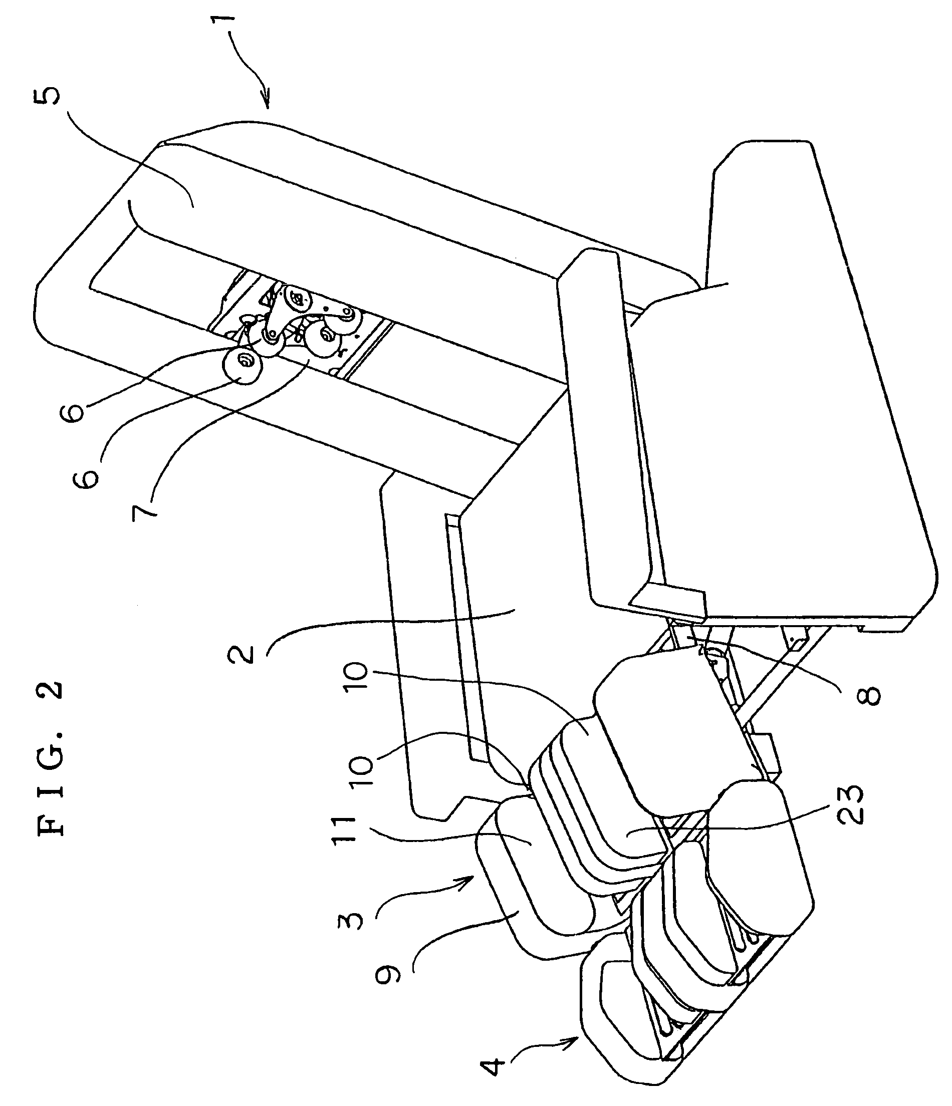 Massage machine with recess having a bottom wall and opposite side walls that are inflatable