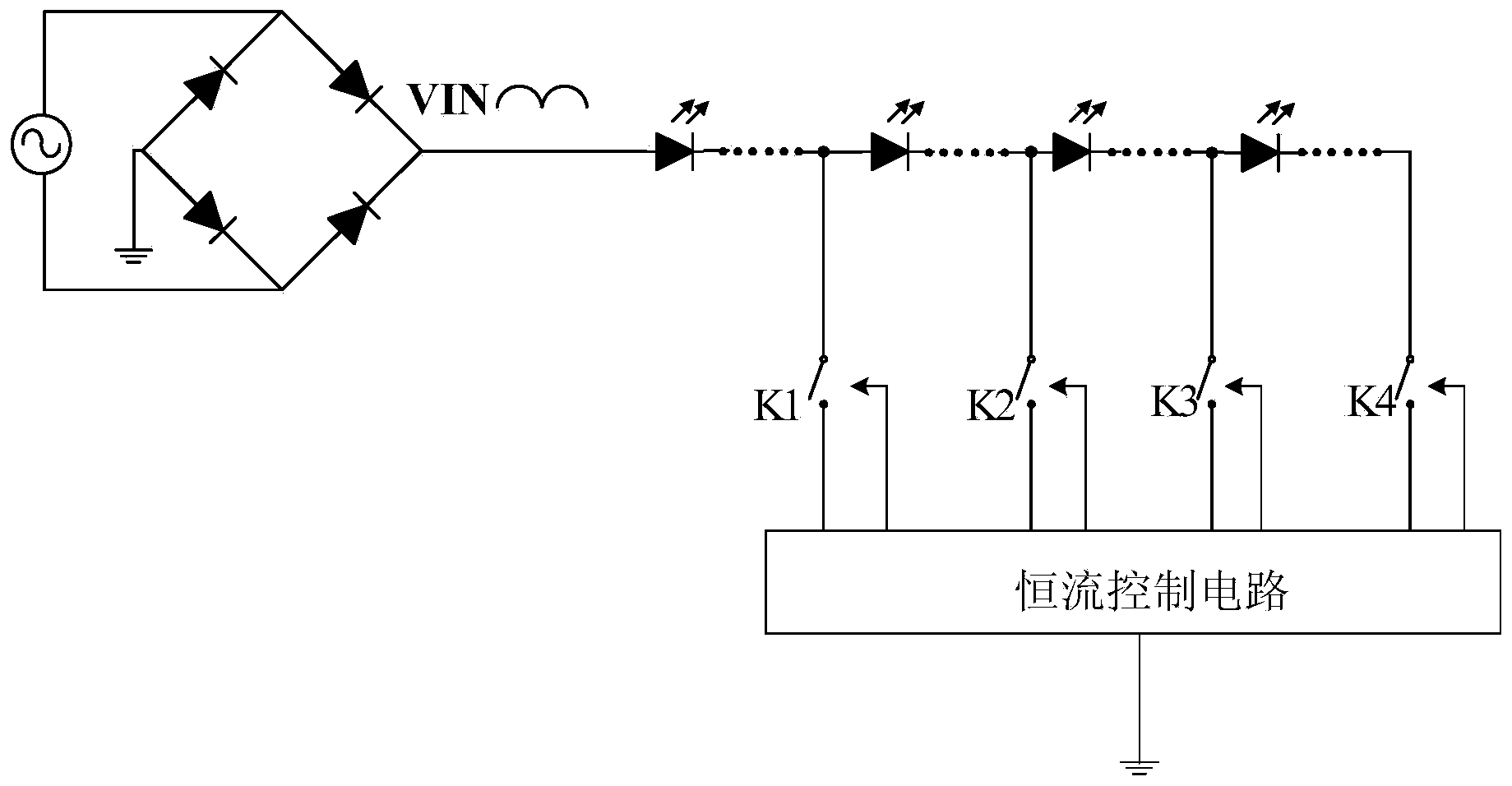 Stroboscopic-free LED lighting circuit and device