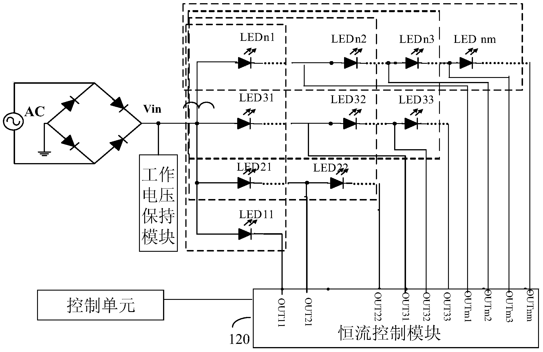 Stroboscopic-free LED lighting circuit and device