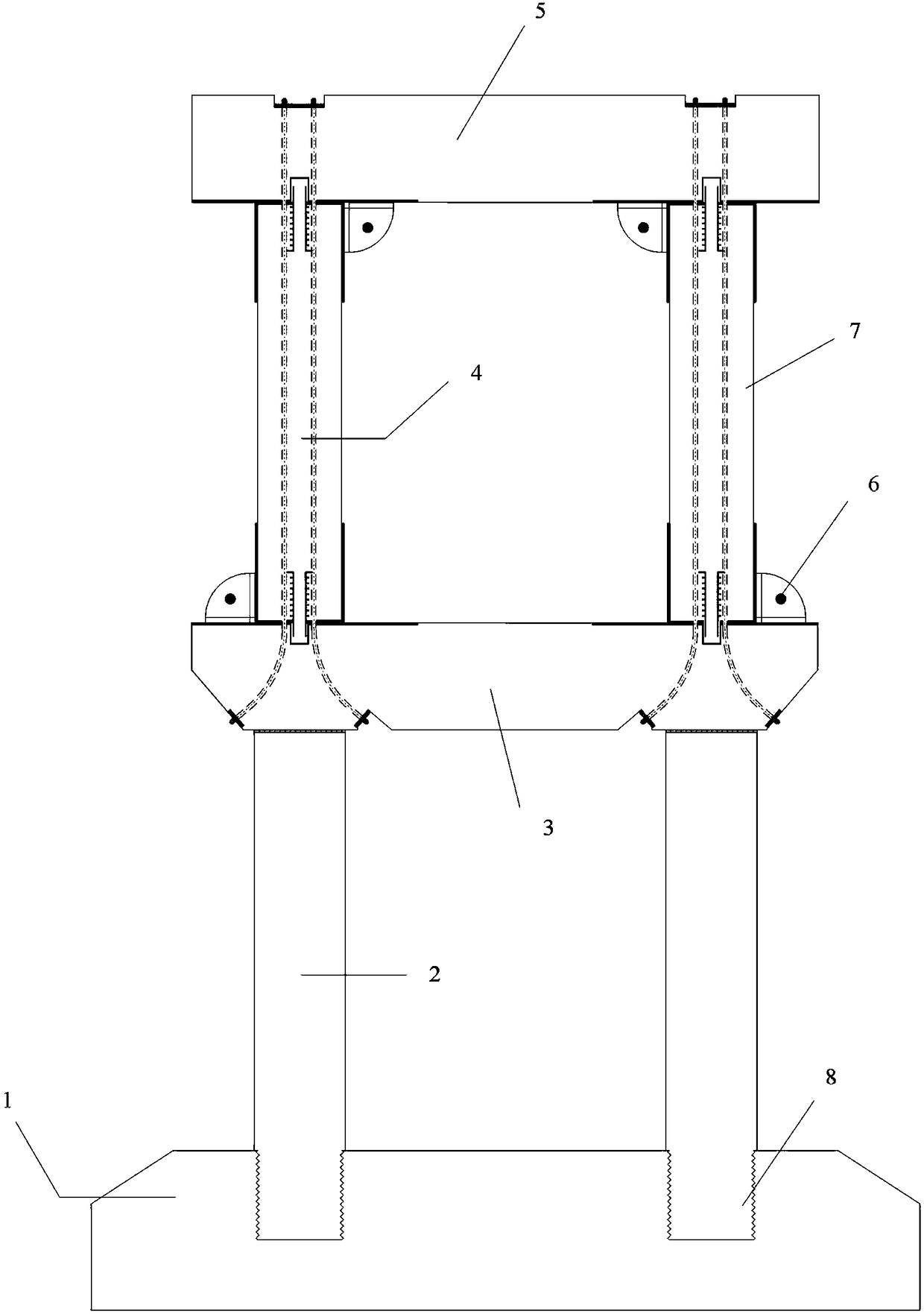 Full-prefabricated assembling dual-layer framework pier structure system of which functions can be recovered after earthquake