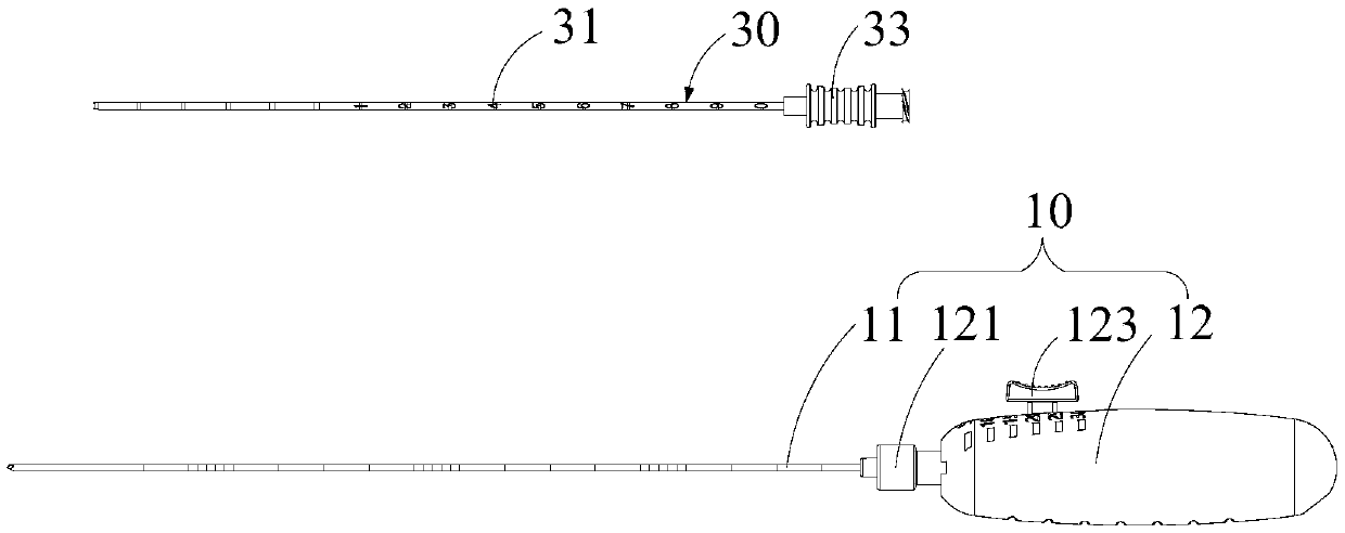 Ablation needle component and ablation system