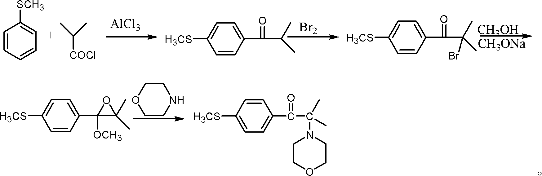 Synthetic method of 2-methyl-1-(4'-methylthiophenyl)-2-morpholinyl-1-acetone