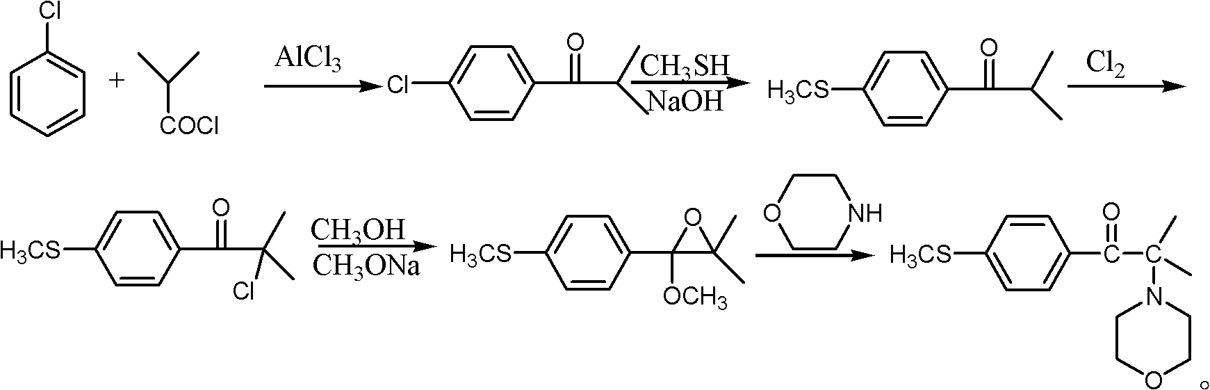 Synthetic method of 2-methyl-1-(4'-methylthiophenyl)-2-morpholinyl-1-acetone