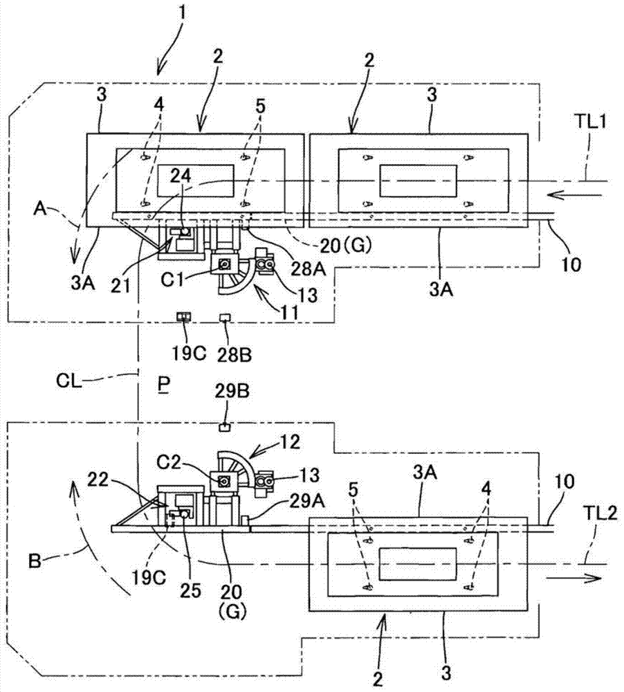 Conveying device for channel crossing