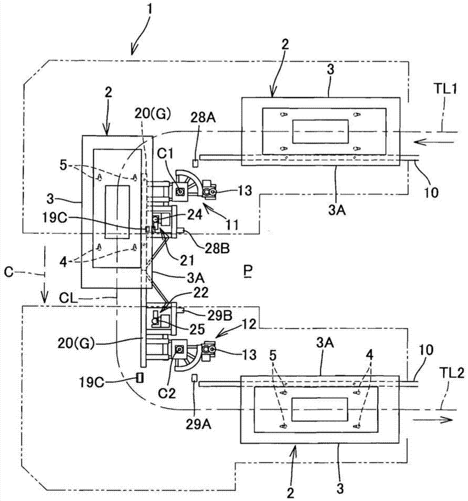 Conveying device for channel crossing