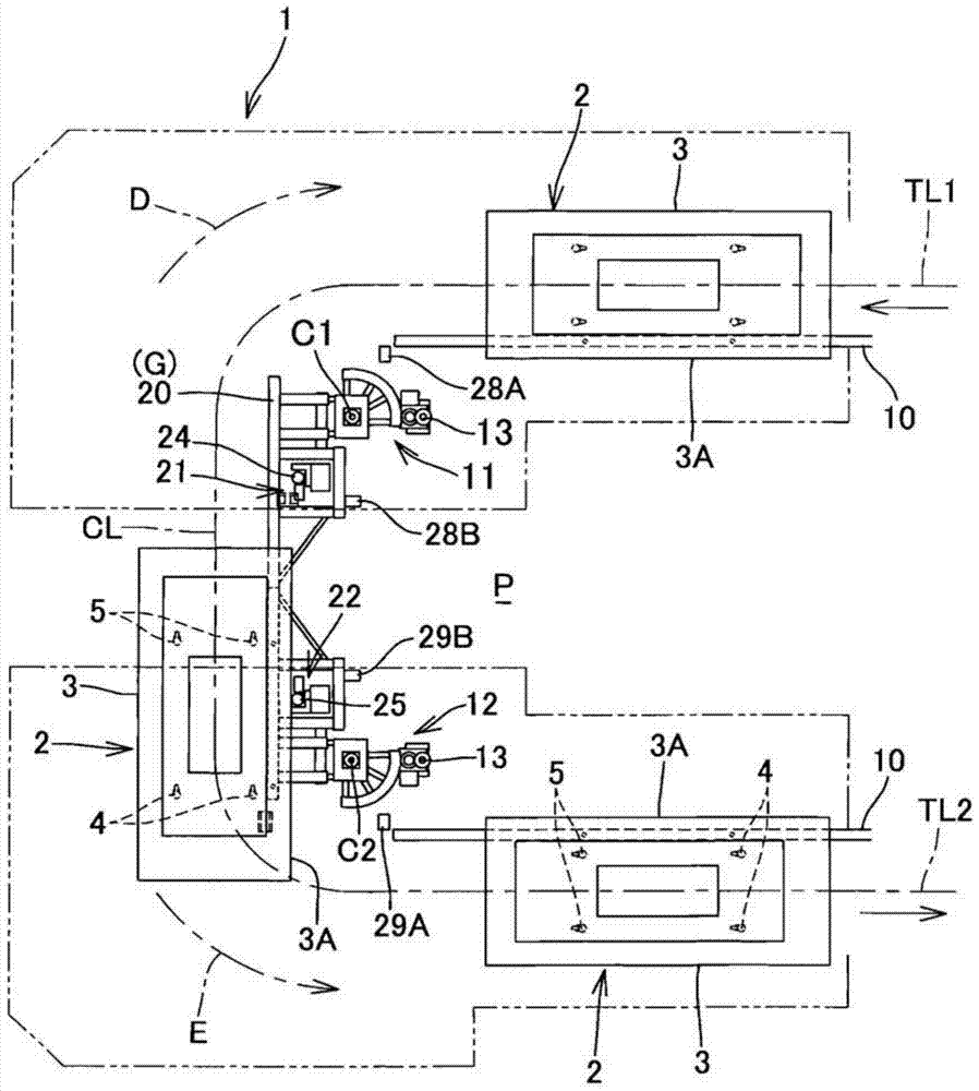 Conveying device for channel crossing