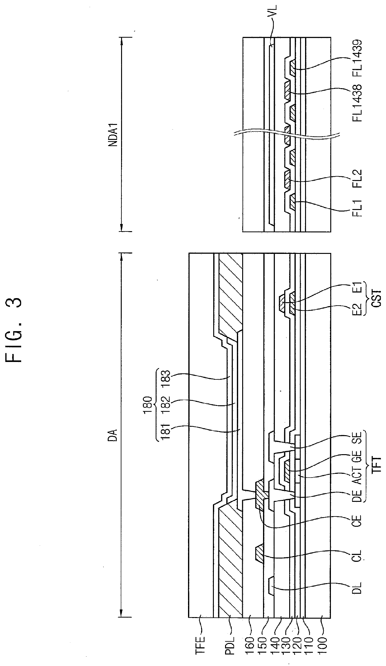 Display device having data lines in rounded edge and straight edge parts