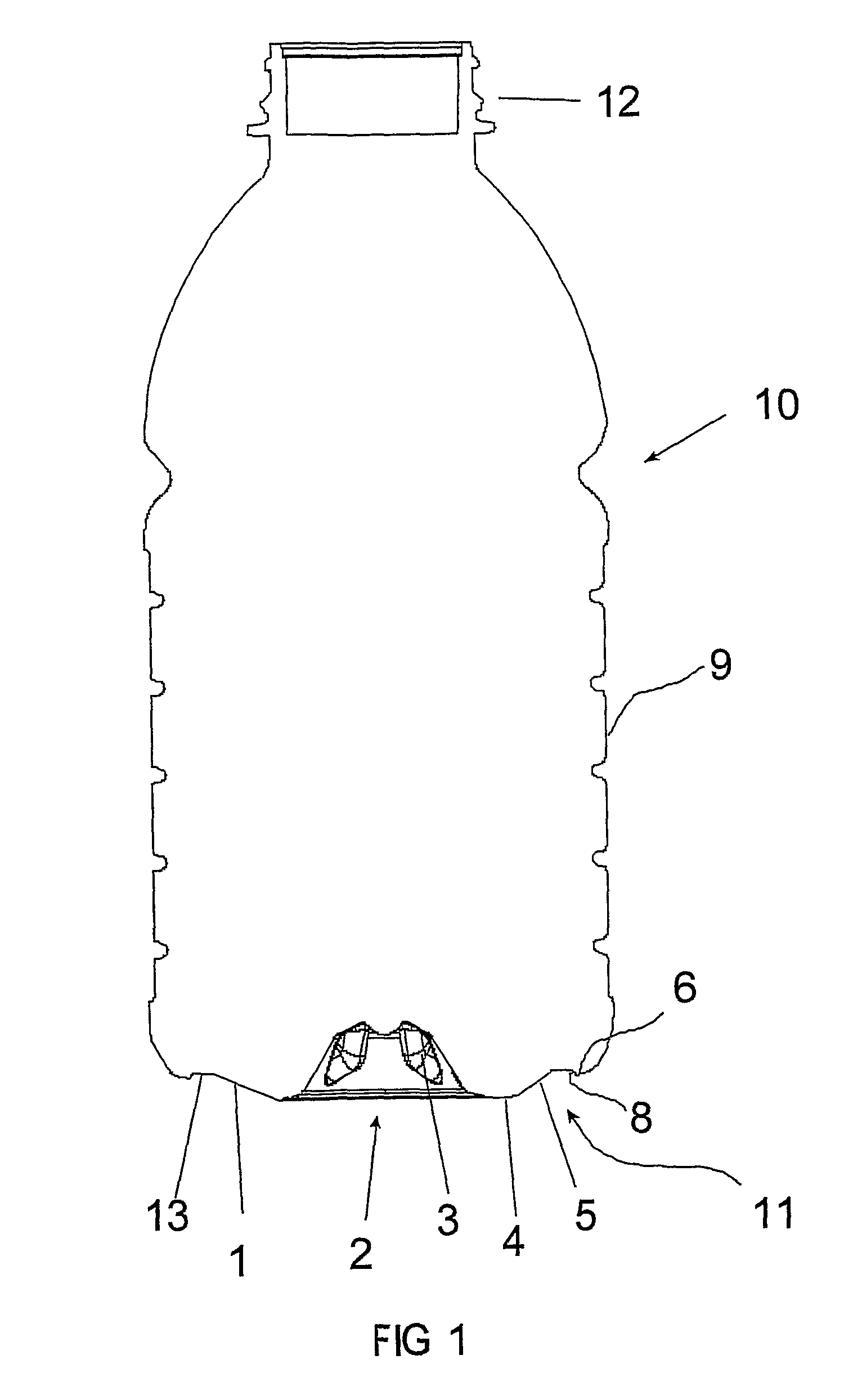 Method of processing a container and base cup structure for removal of vacuum pressure