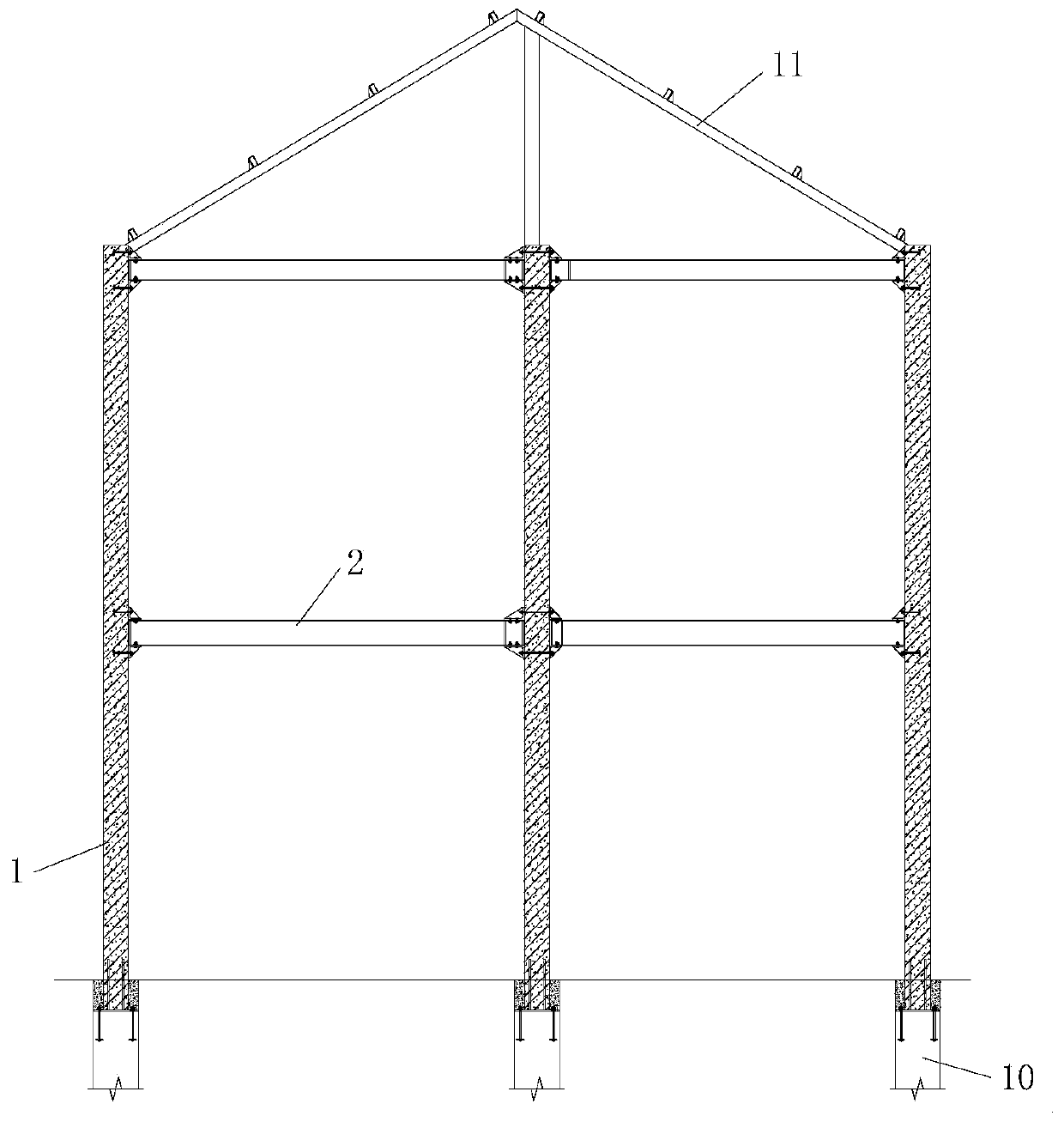 House building with fabricated frame structure