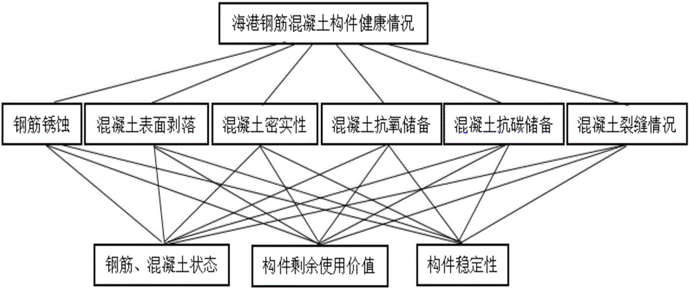 Method for evaluating health indexes of harbor concrete member based on analytic hierarchy process