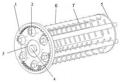 Threshing roller with rotatable toothed bar