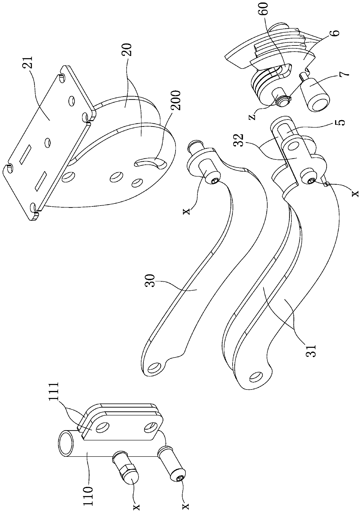 Arm supporting structure for medical diagnosis and treatment bed