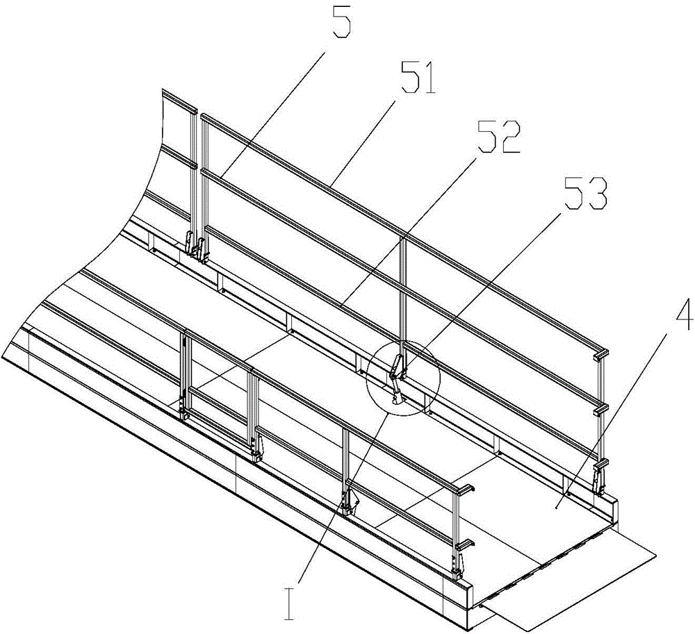 Through operation platform for railway engineering truck