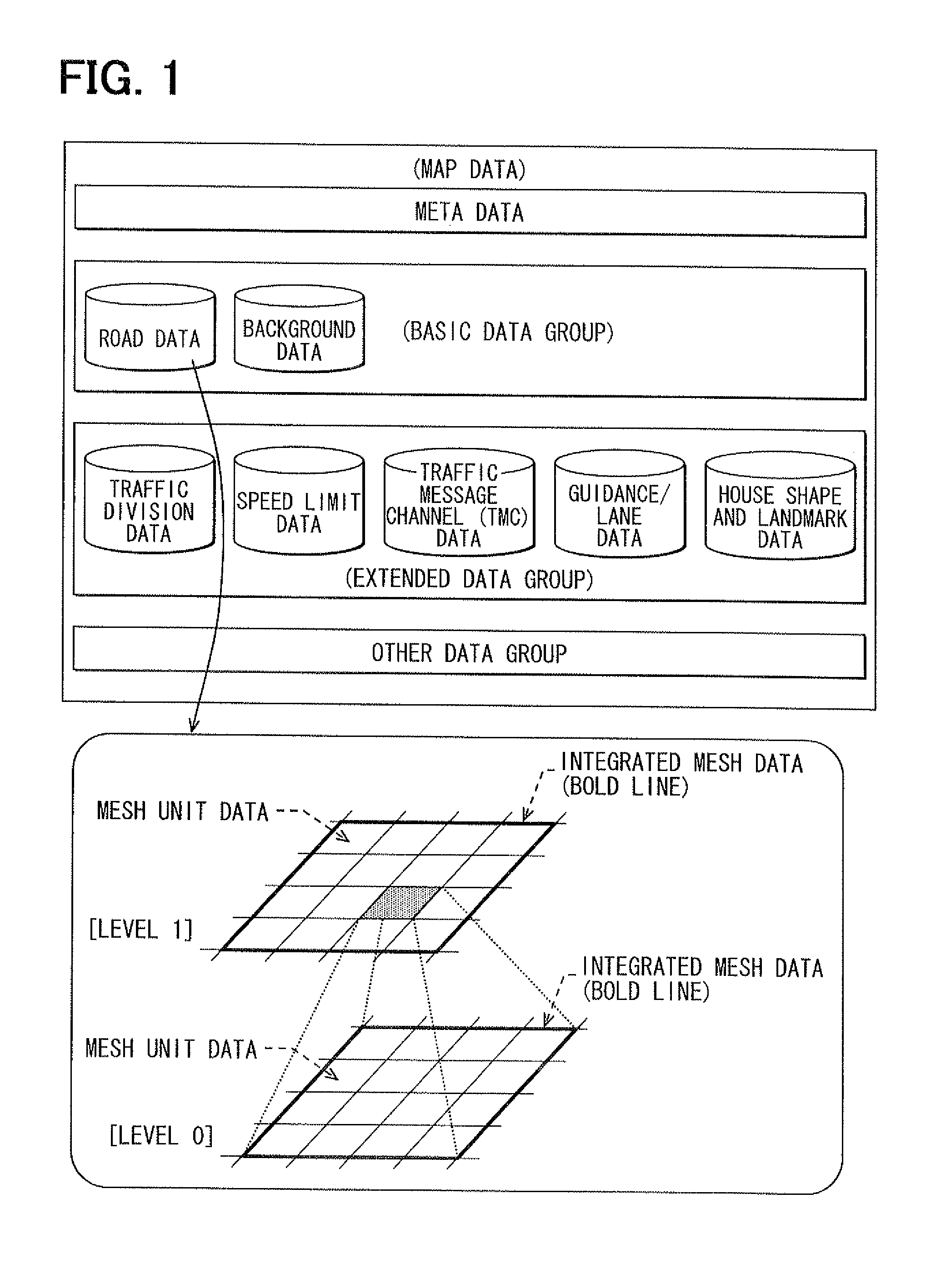 Method for creating map data and map data utilization apparatus