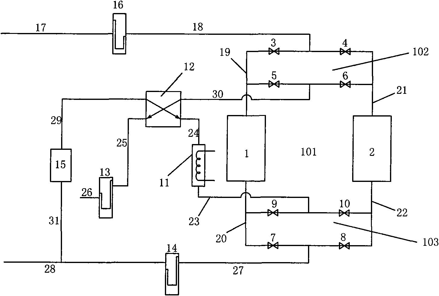 Adsorption type high pressure natural gas dehydration process and device