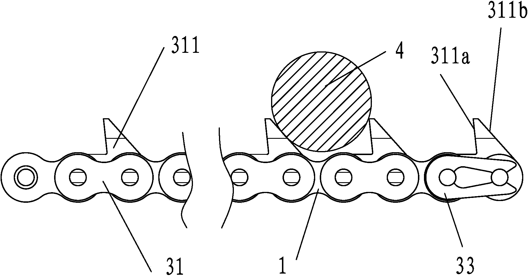 Chain special for conveying wood