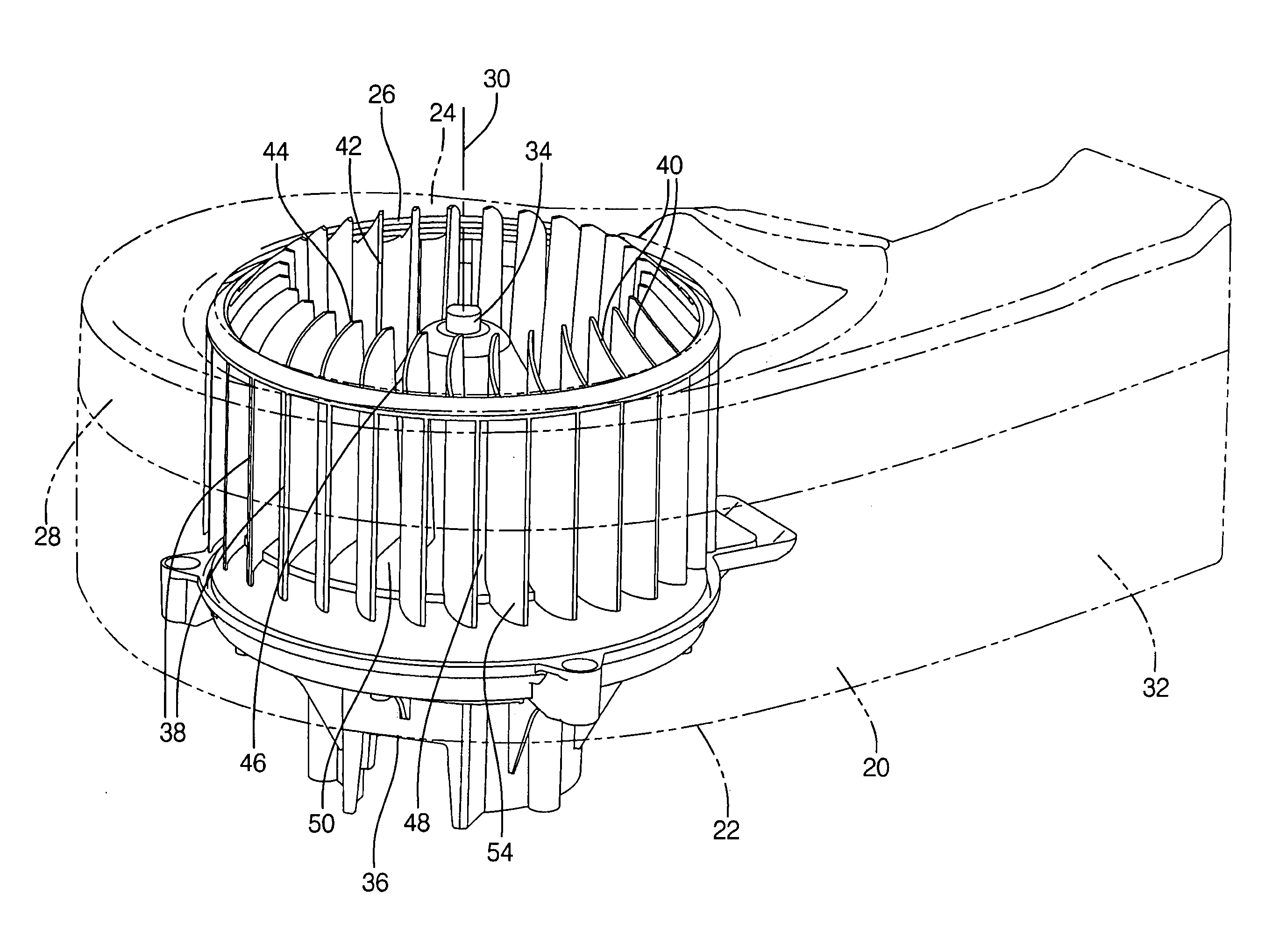 Fan and scroll design for high efficiency and low noise