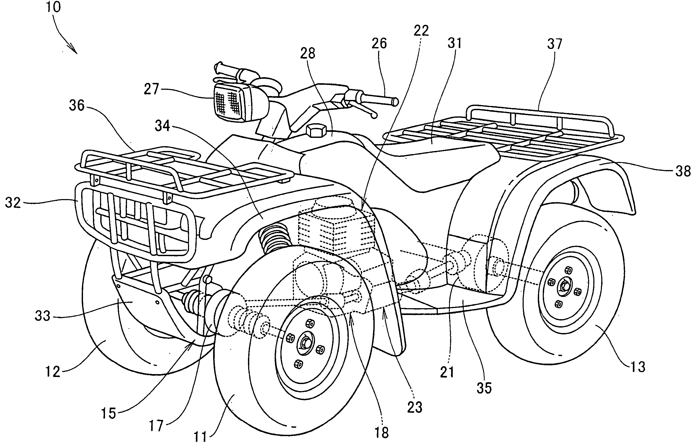 Vehicle body frame structure for all-terrain vehicle