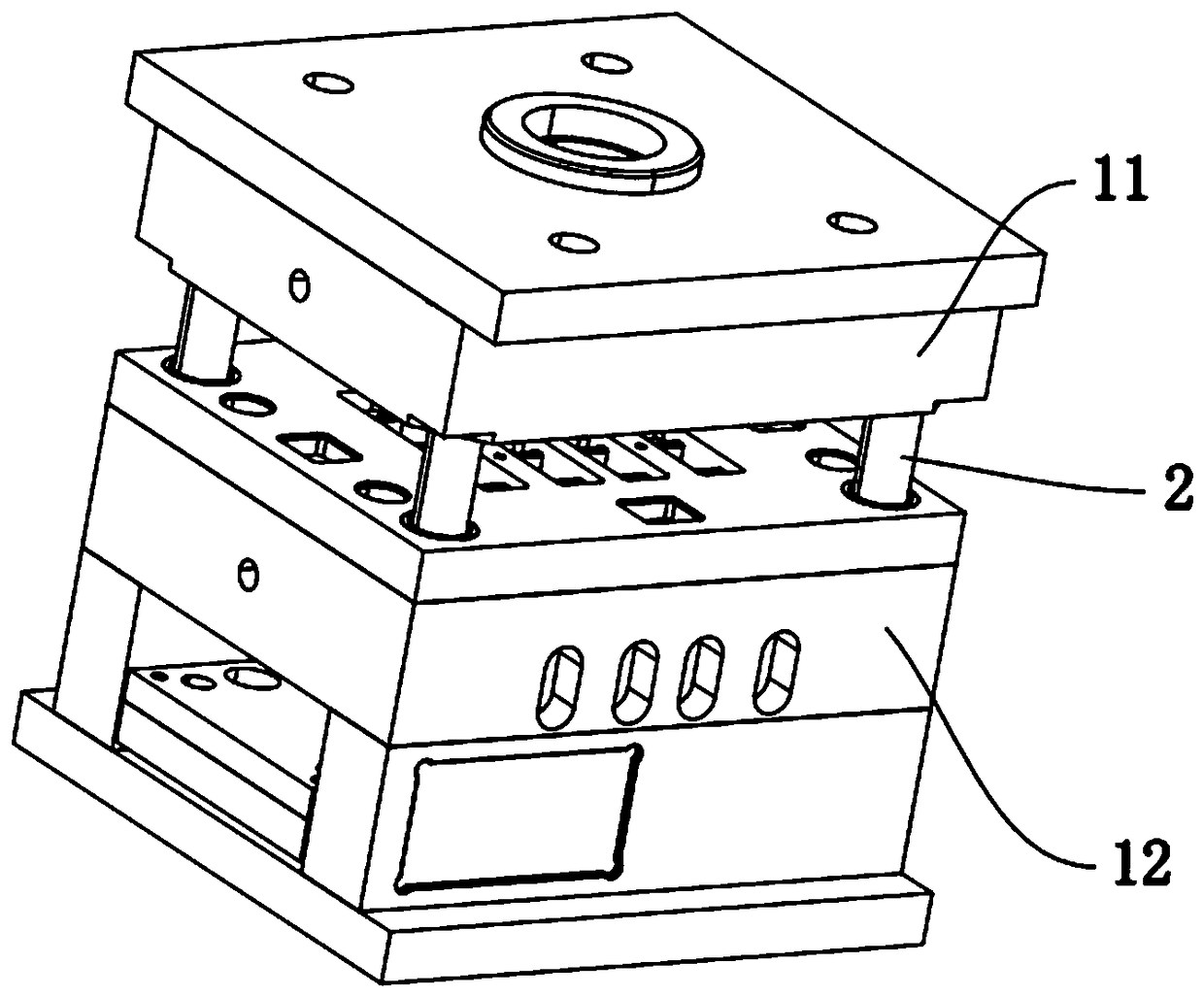 A mold for producing computer display base and its guiding structure