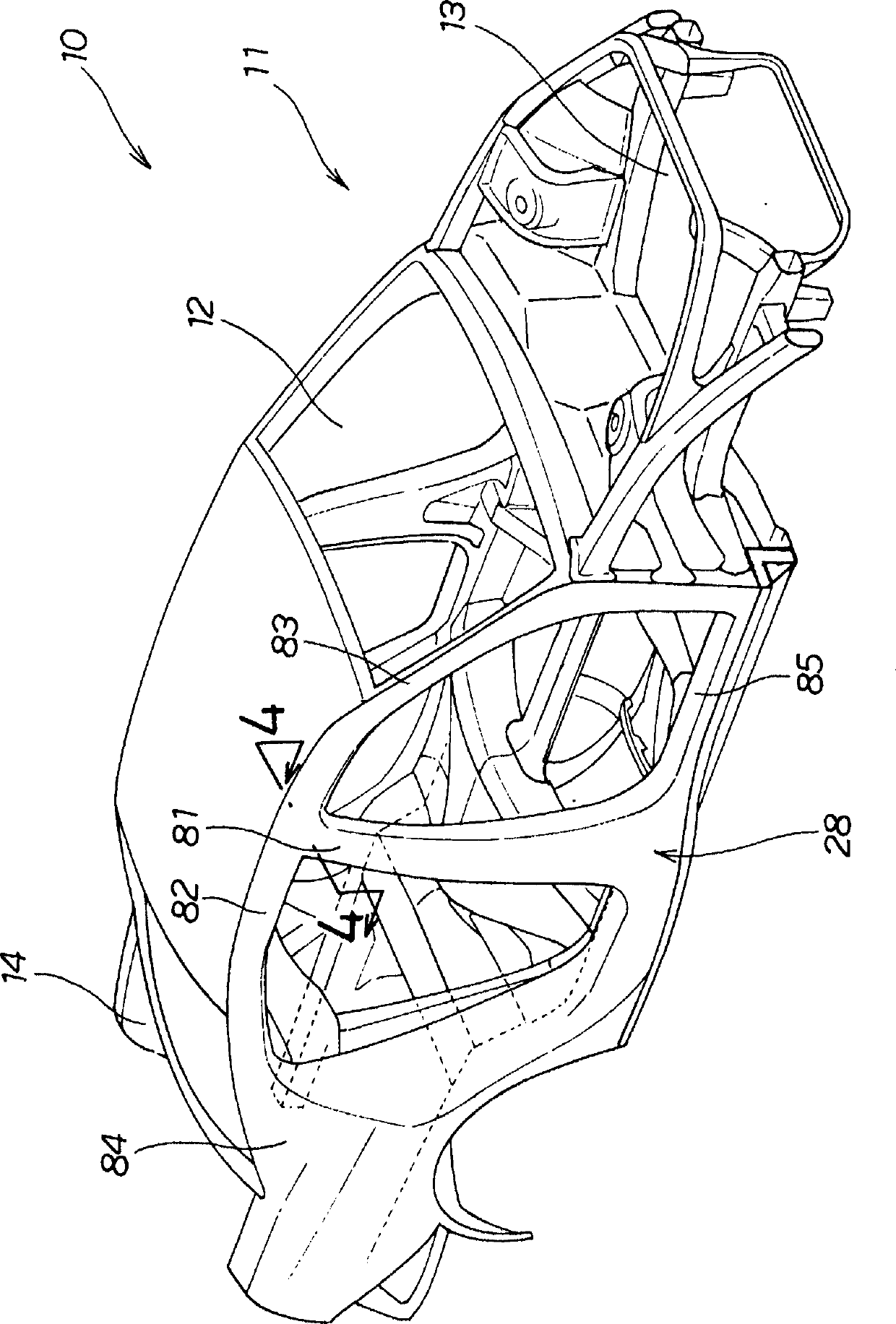 Upper vehicle body structure of automobile