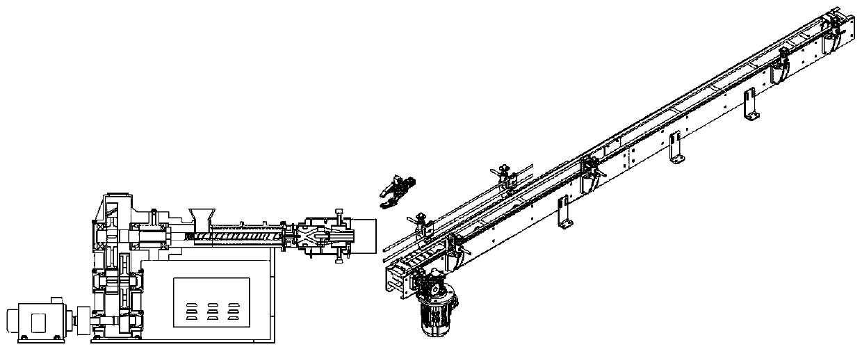 Plastic master batch, conical double screw extruding machine, and injection moulding production processing process line