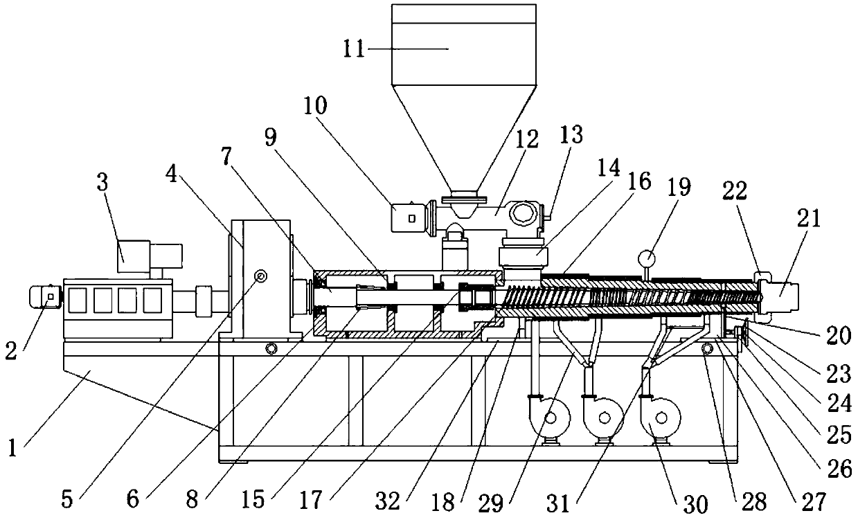 Plastic master batch, conical double screw extruding machine, and injection moulding production processing process line