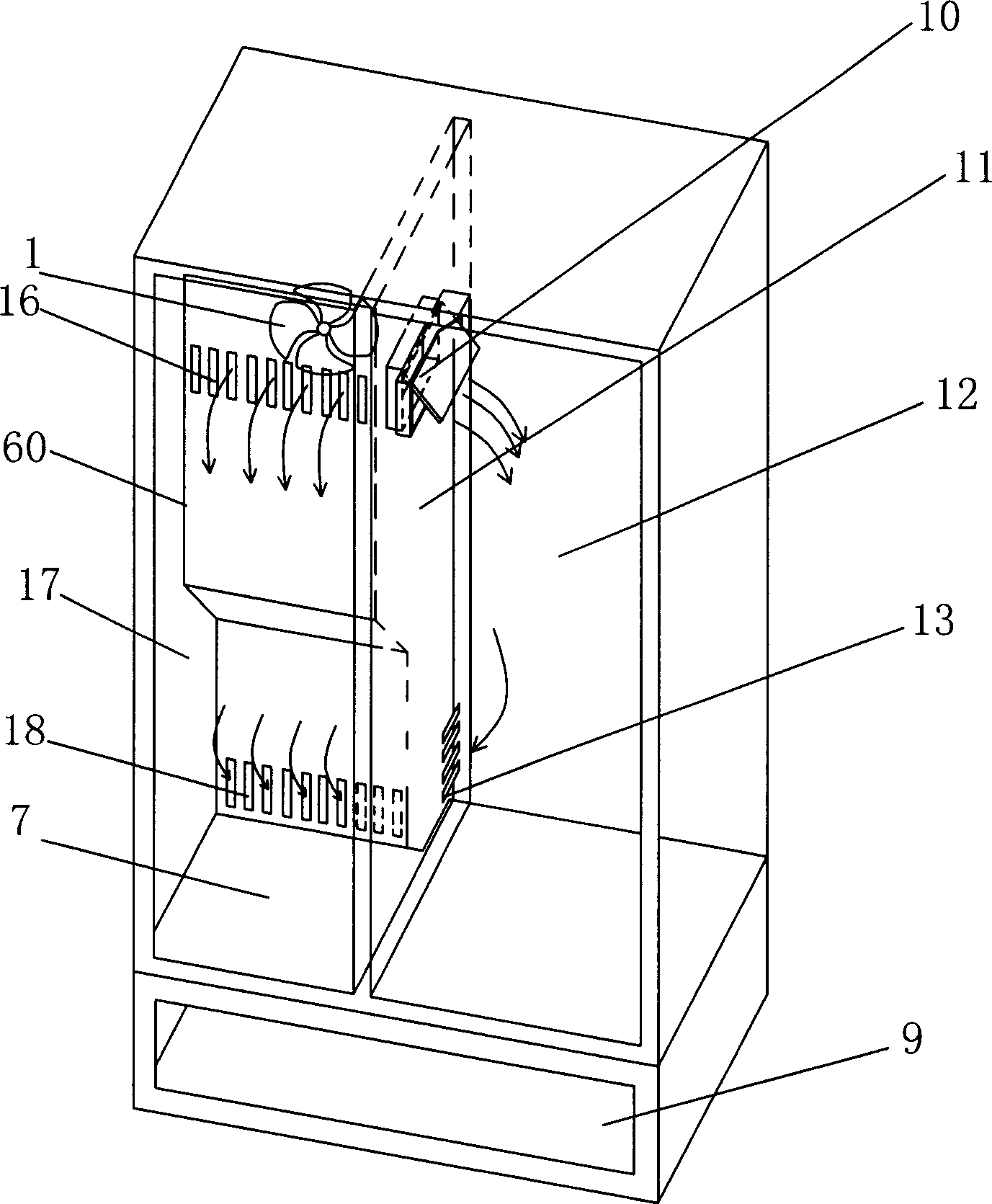 Circulated air channel of three-door refrigerator