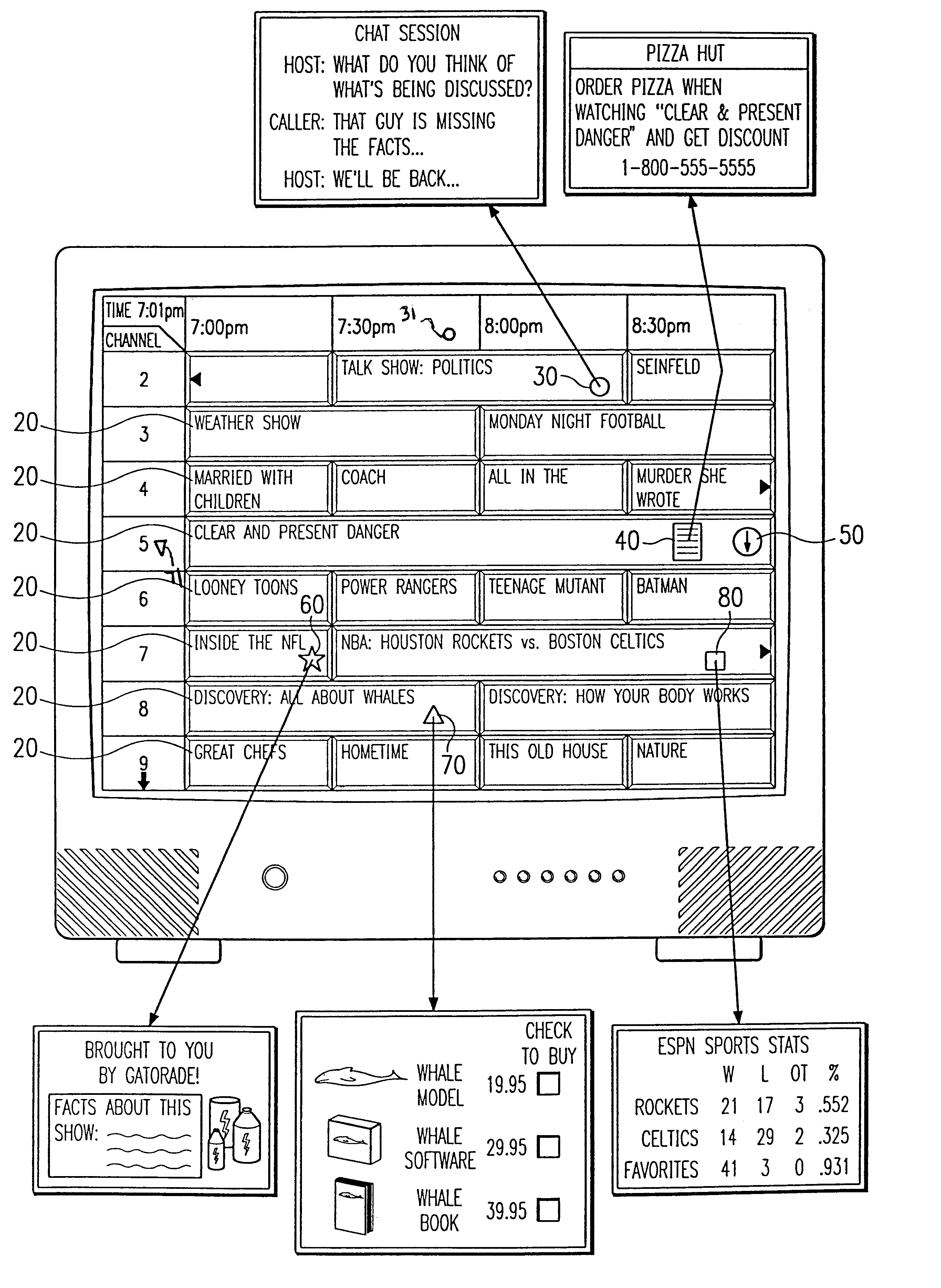 Integrated content guide for interactive selection of content and services on personal computer systems with multiple sources and multiple media presentation