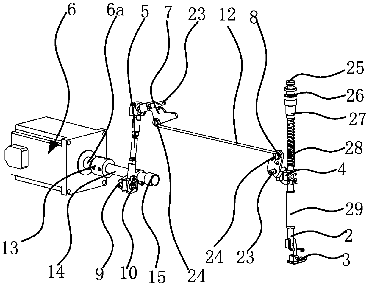 Driving device for automatically lifting presser foot and trimming thread in sewing machine