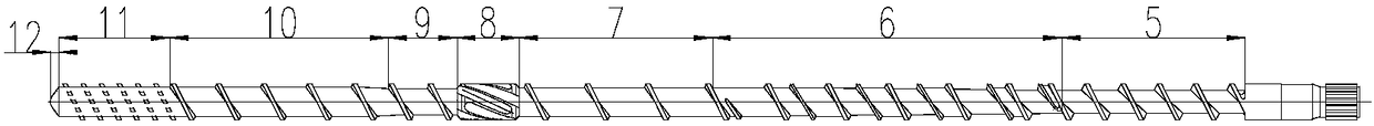 Two-stage seven-section high-rotating-speed high-yield PP extrusion screw rod