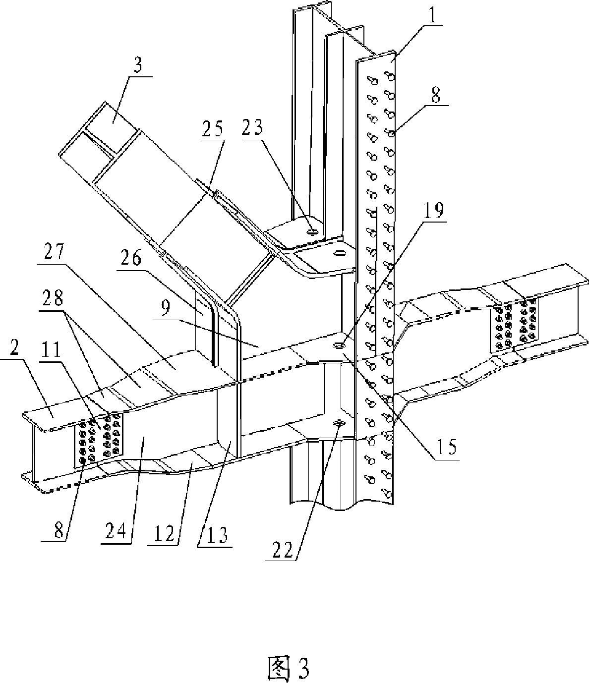 Shaped-steel concrete frame-steel supporting structure section-changeable conversion node