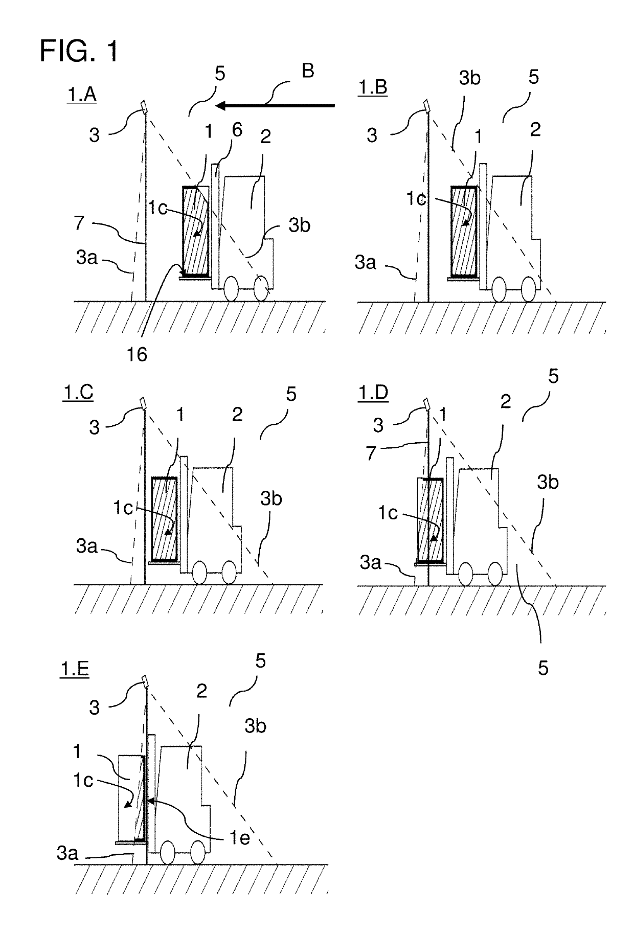 Device and method for determining the volume of an object moved by an industrial truck