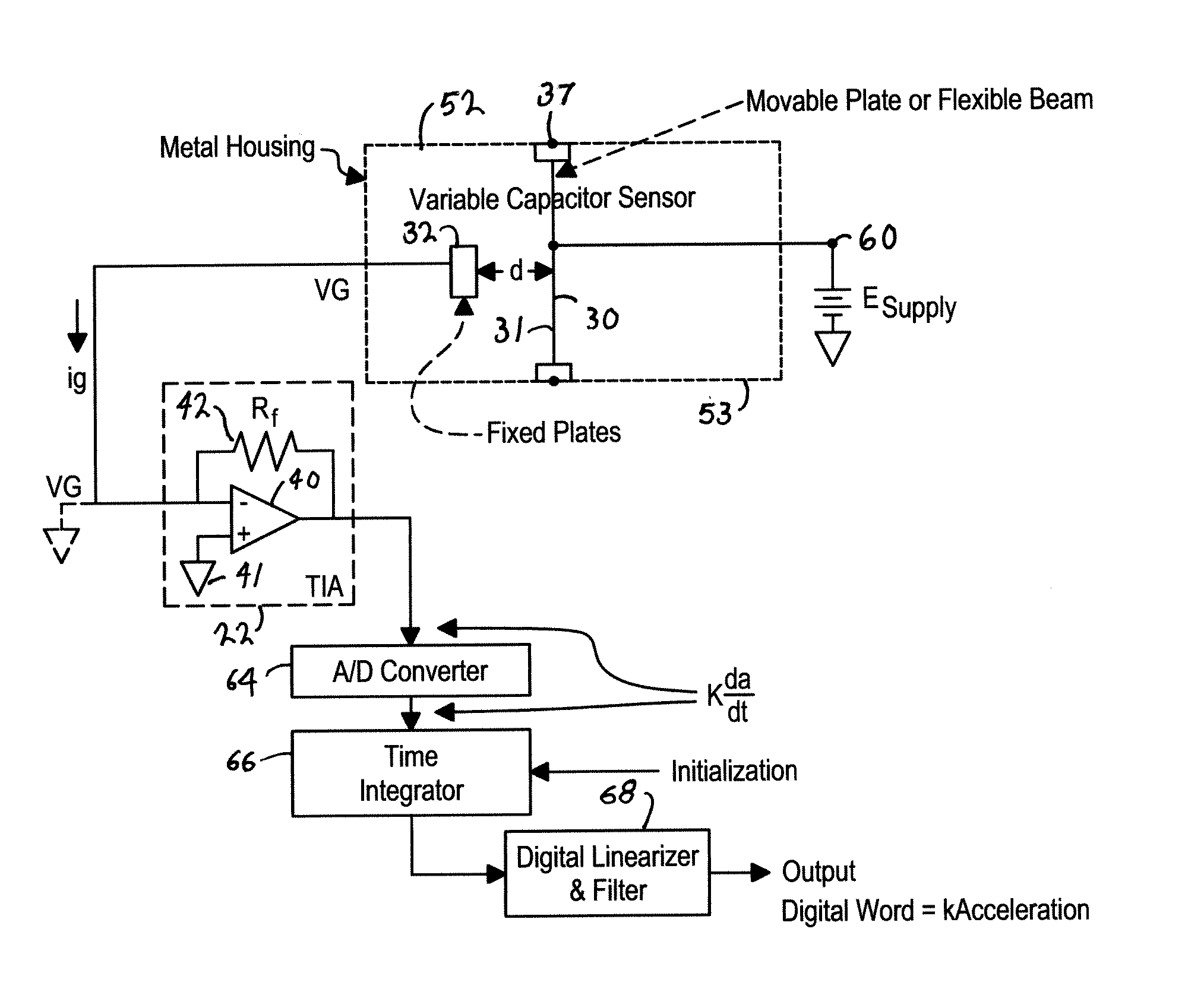 Single Plate Capacitive Acceleration Derivative Detector