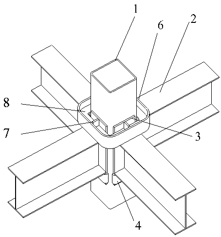 Slot-assembled steel pipe column and steel beam connection node and its construction method