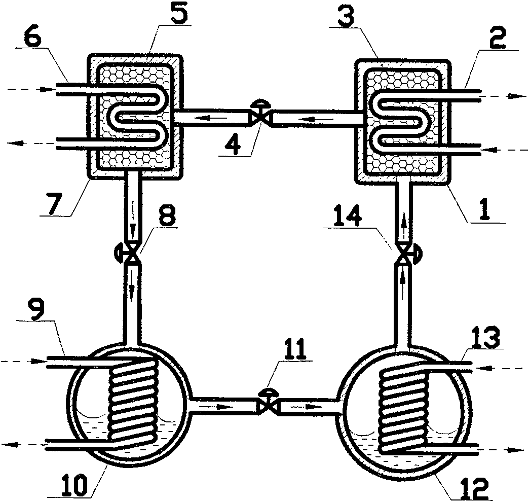 Back heating type two-stage thermochemistry adsorption cooling cycle system based on voltage transformation desorption technique