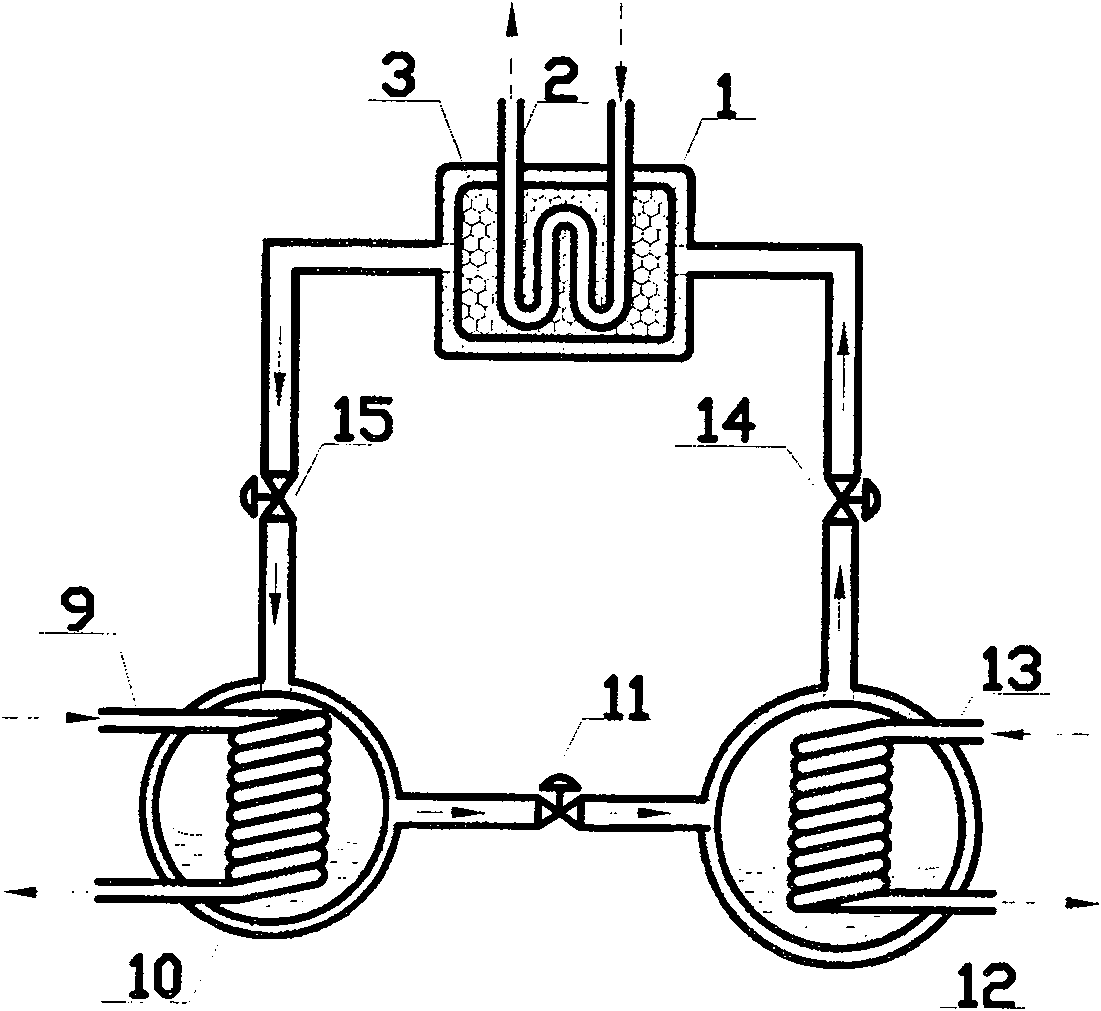 Back heating type two-stage thermochemistry adsorption cooling cycle system based on voltage transformation desorption technique