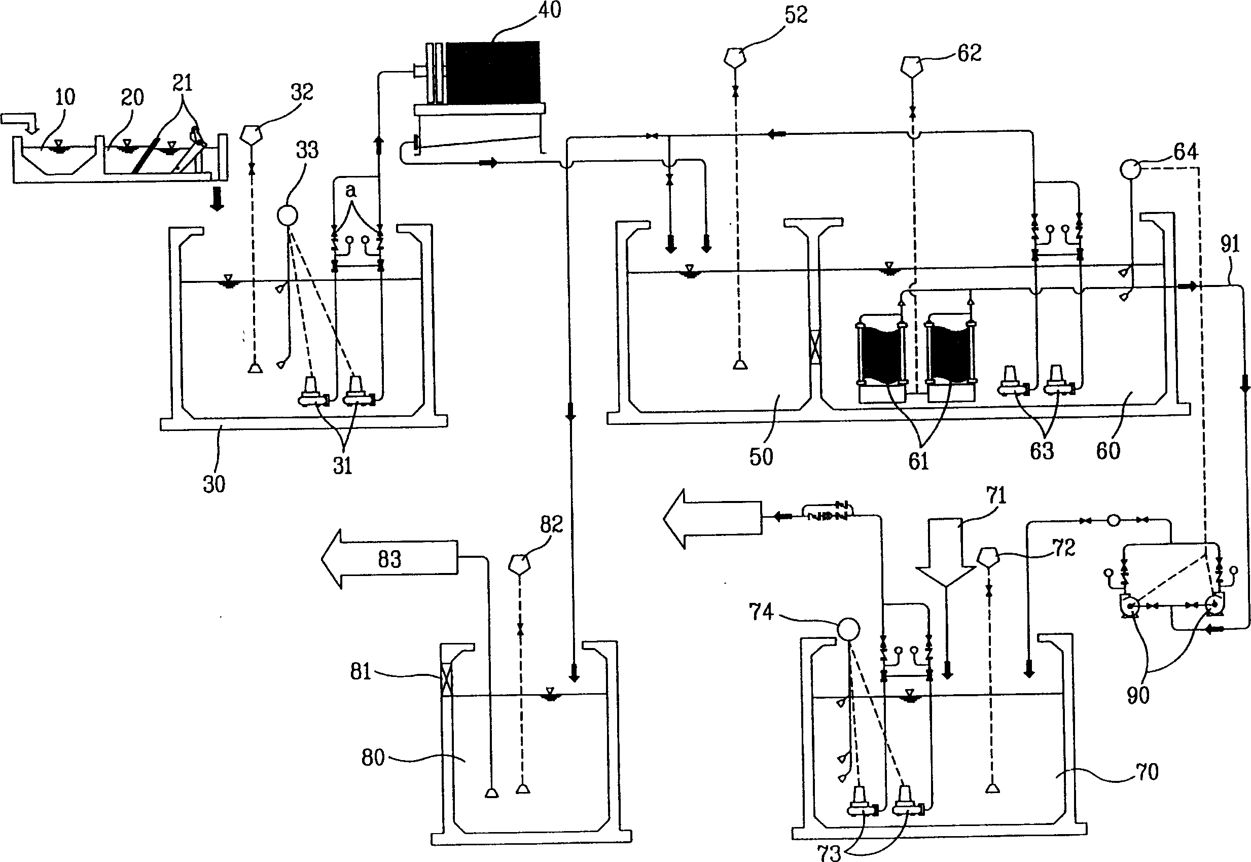 Lixiviation type film separating system for sewage and waste water high treatment