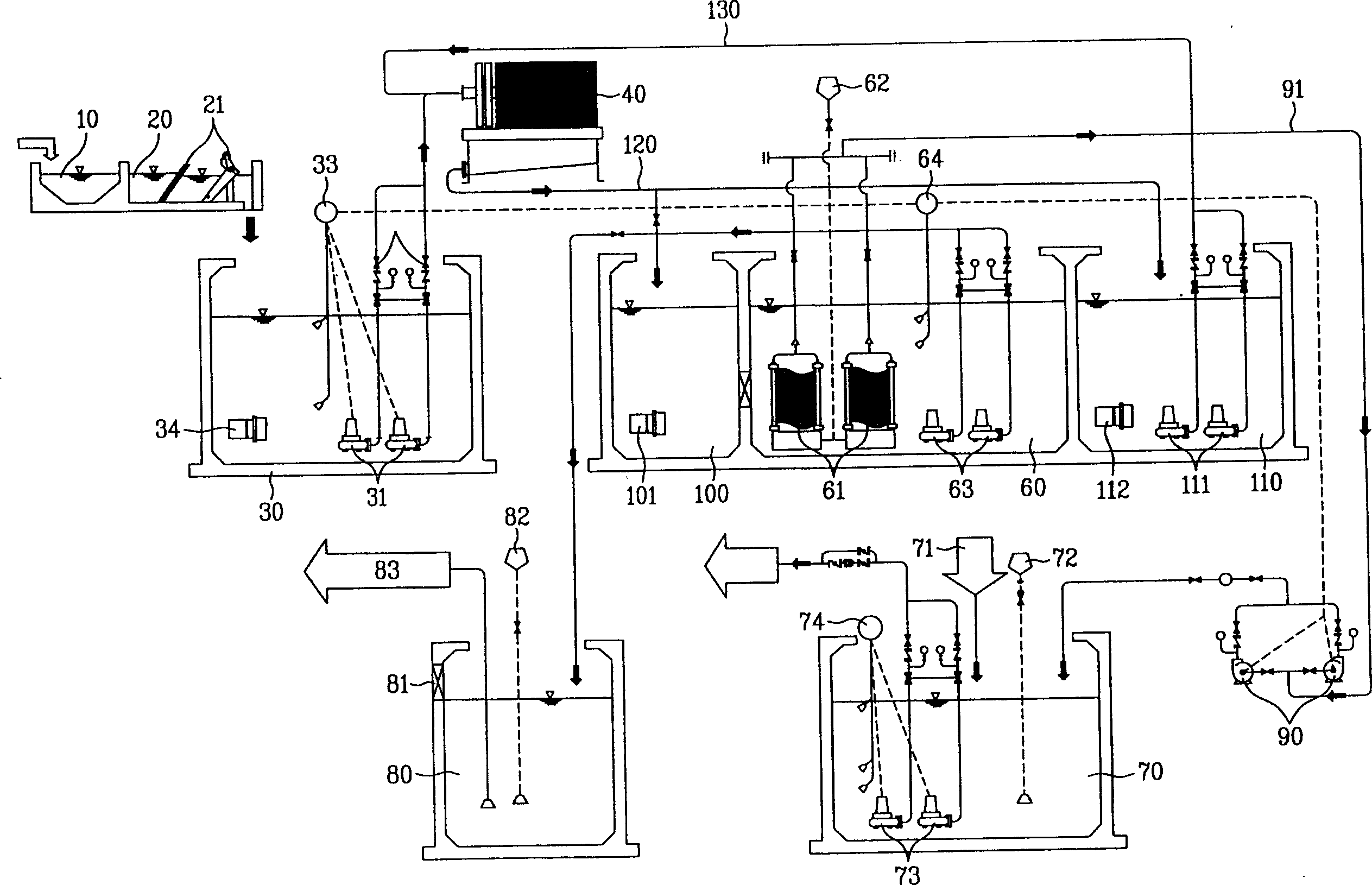 Lixiviation type film separating system for sewage and waste water high treatment