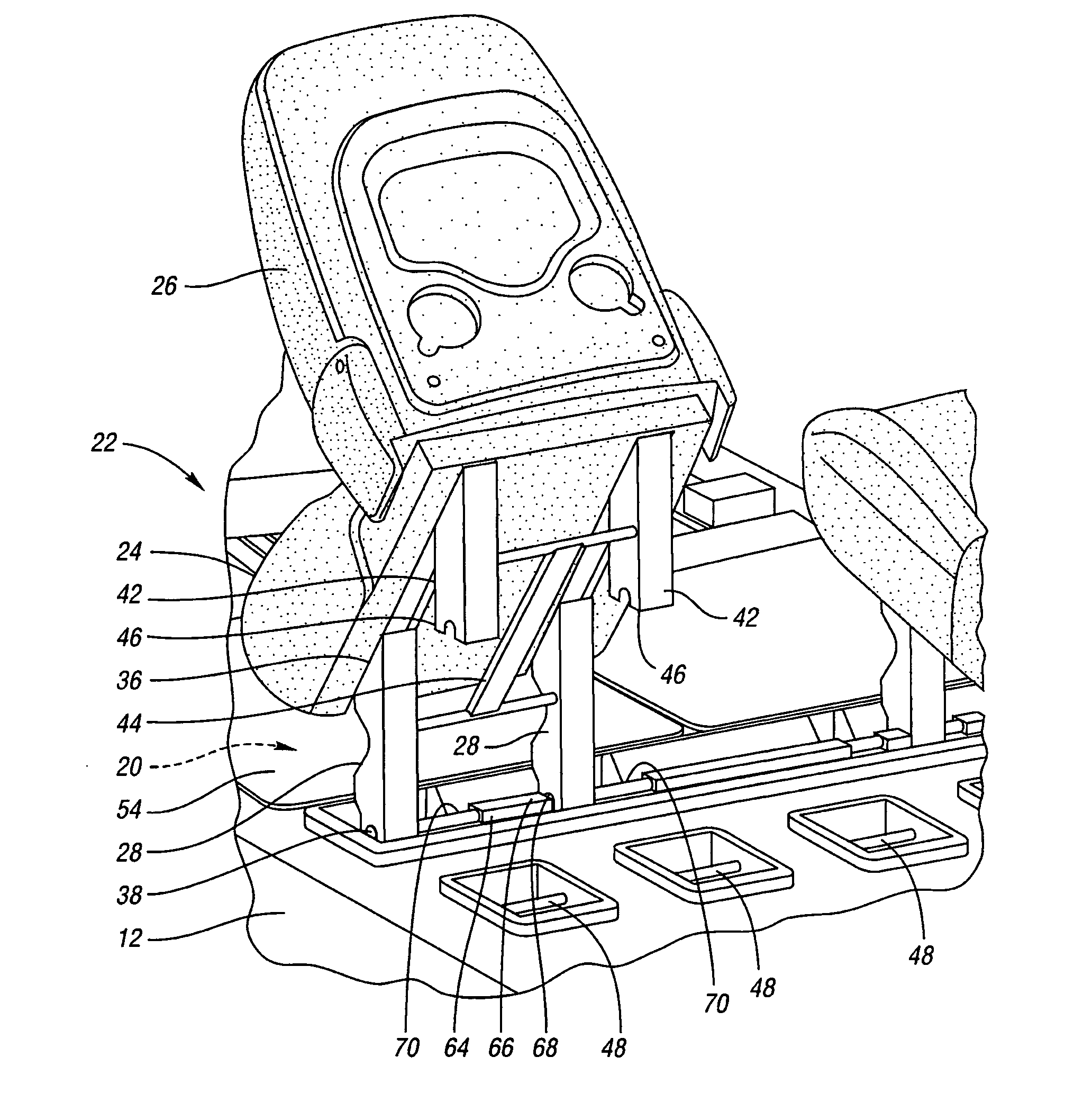 Underfloor stowage of a folding seat in a vehicle