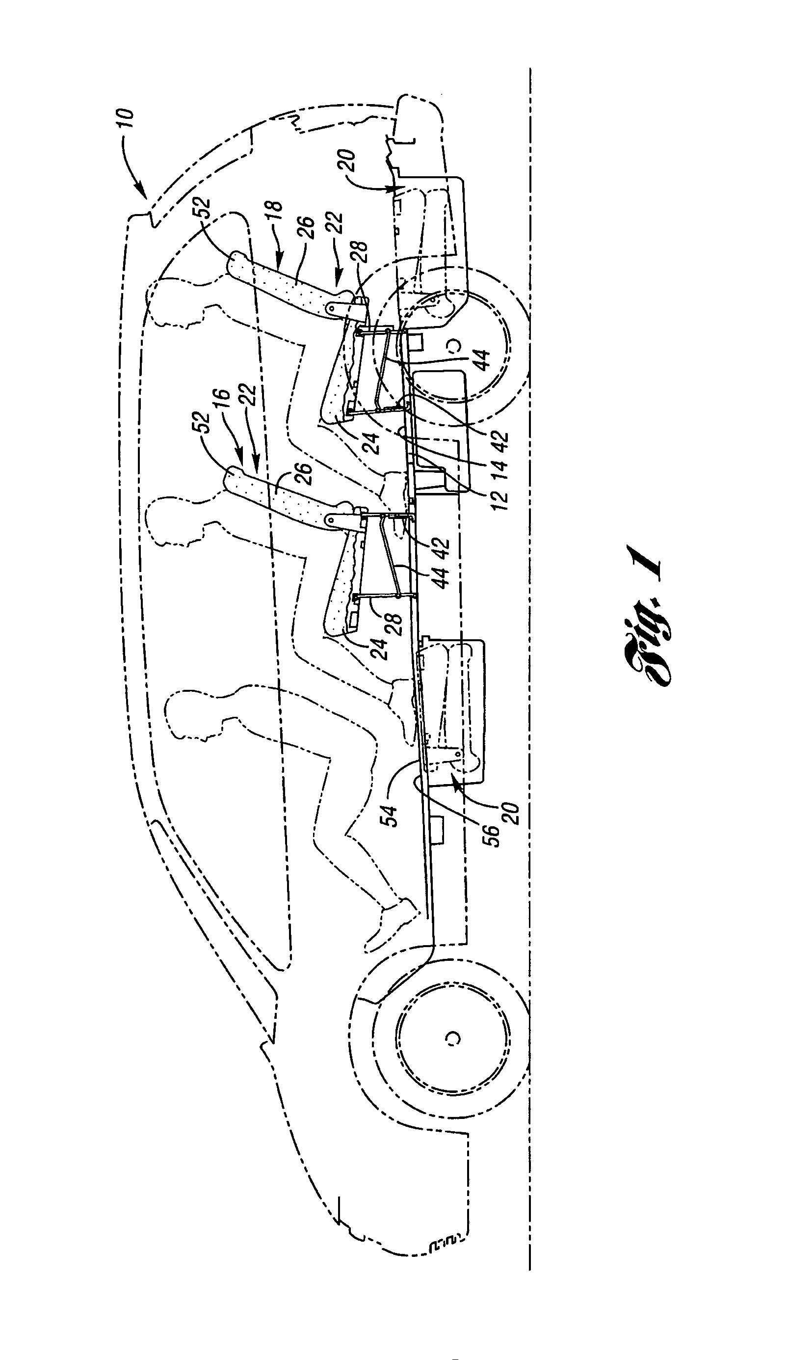 Underfloor stowage of a folding seat in a vehicle